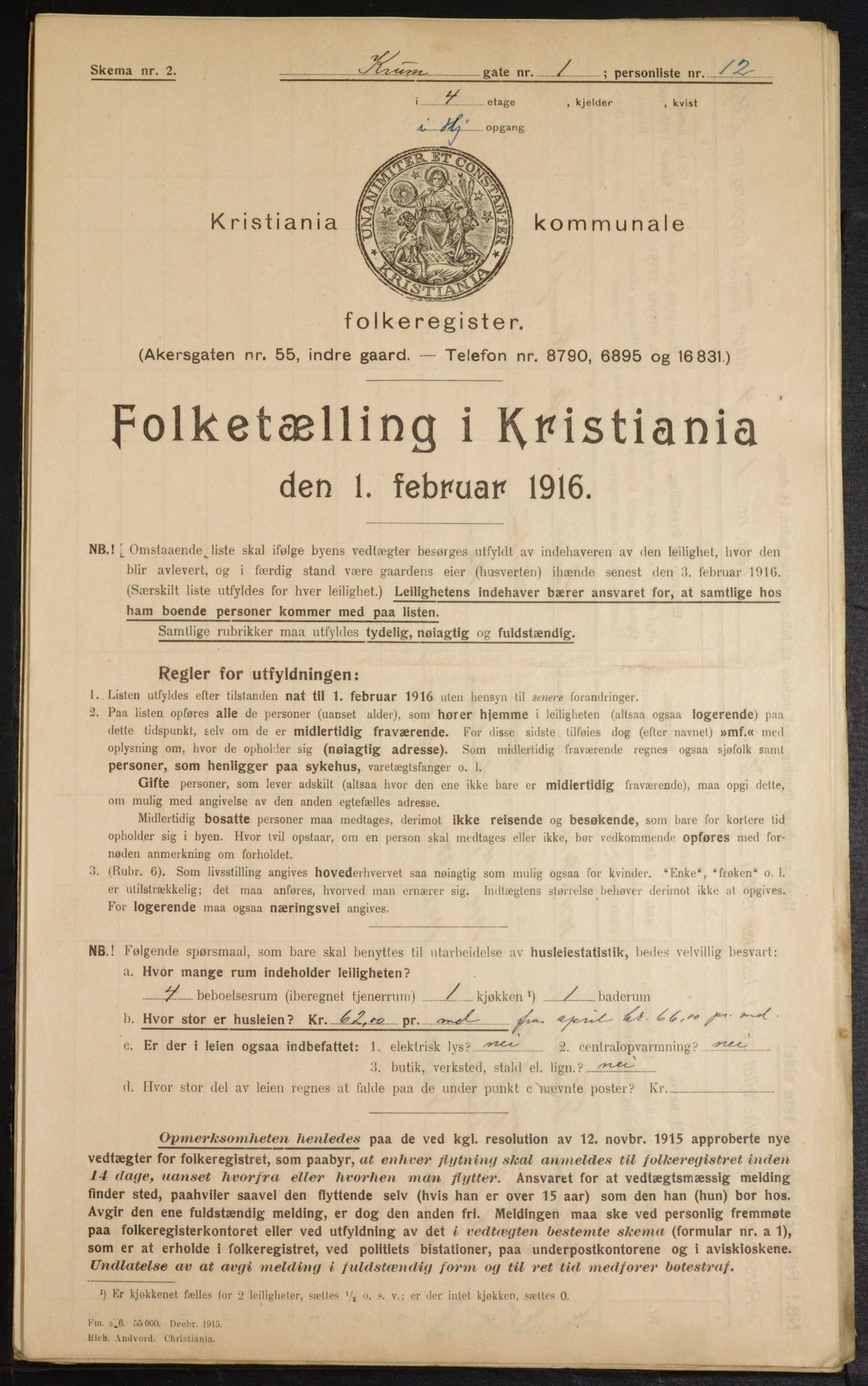 OBA, Municipal Census 1916 for Kristiania, 1916, p. 55885