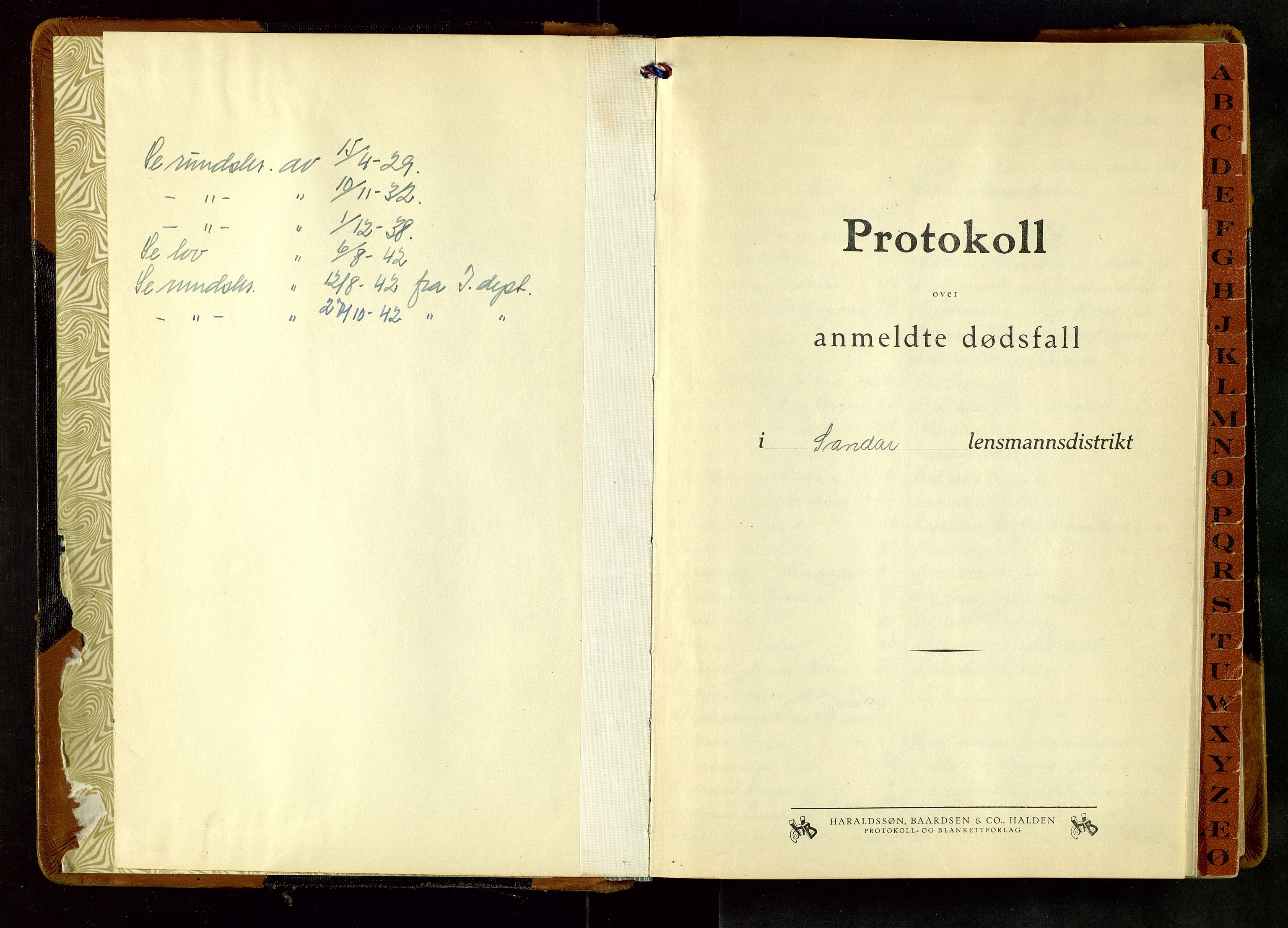 Sandar lensmannskontor, AV/SAKO-A-545/H/Ha/L0009: Dødsanmeldelsesprotokoll, 1940-1944