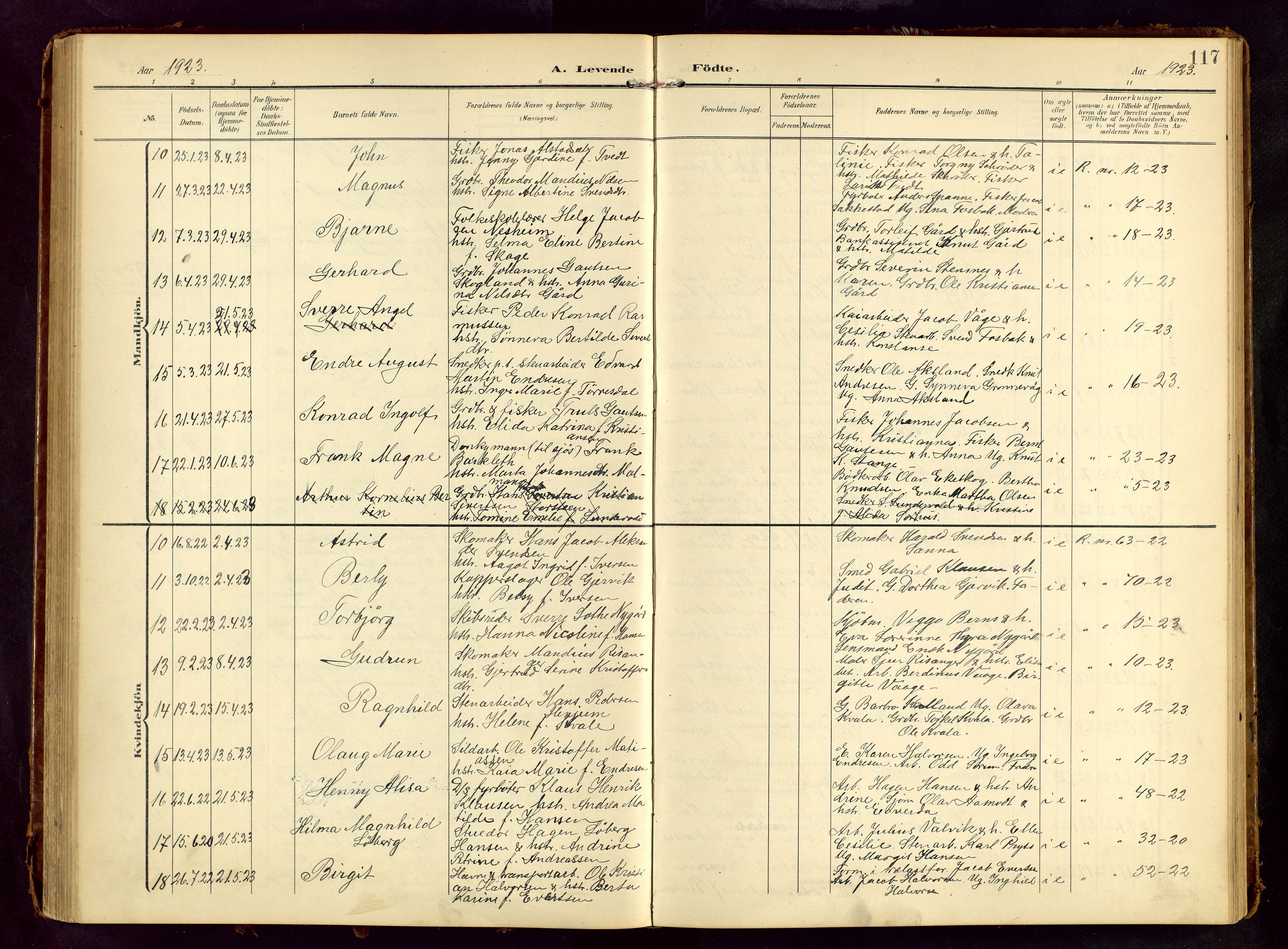 Haugesund sokneprestkontor, SAST/A -101863/H/Ha/Hab/L0006: Parish register (copy) no. B 6, 1906-1944, p. 117