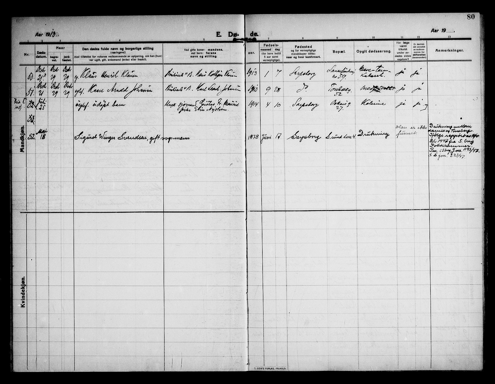 Sarpsborg prestekontor Kirkebøker, AV/SAO-A-2006/F/Fa/L0007: Parish register (official) no. 7, 1910-1918, p. 80