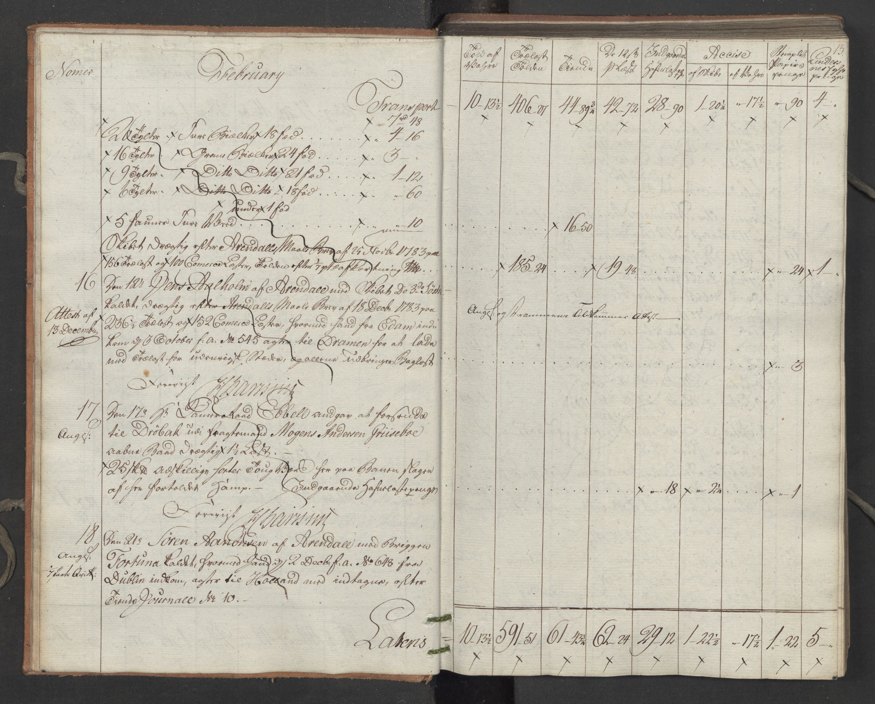 Generaltollkammeret, tollregnskaper, AV/RA-EA-5490/R15/L0122/0001: Tollregnskaper Arendal / Utgående tollbok, 1794, p. 12b-13a