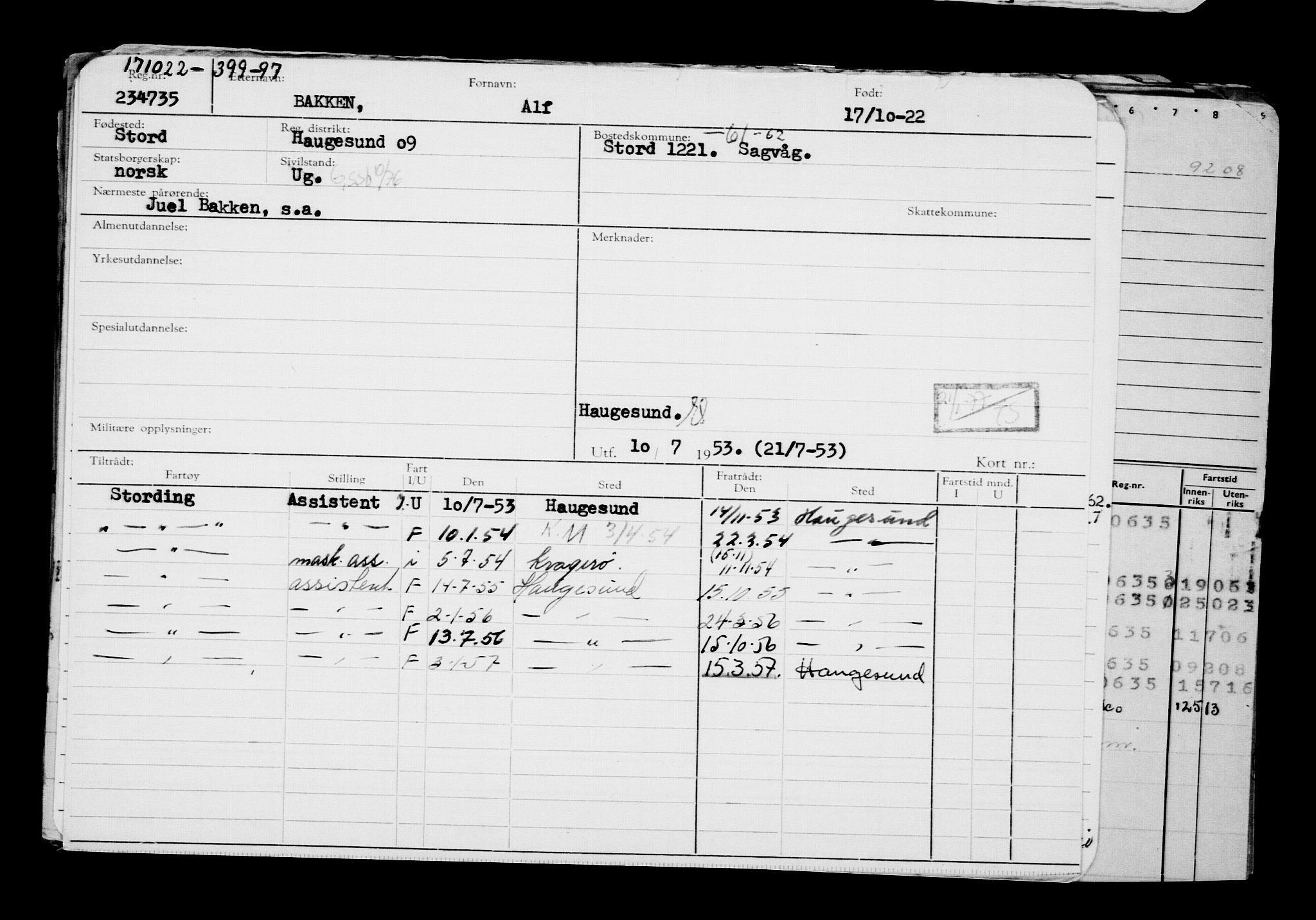 Direktoratet for sjømenn, AV/RA-S-3545/G/Gb/L0211: Hovedkort, 1922, p. 339