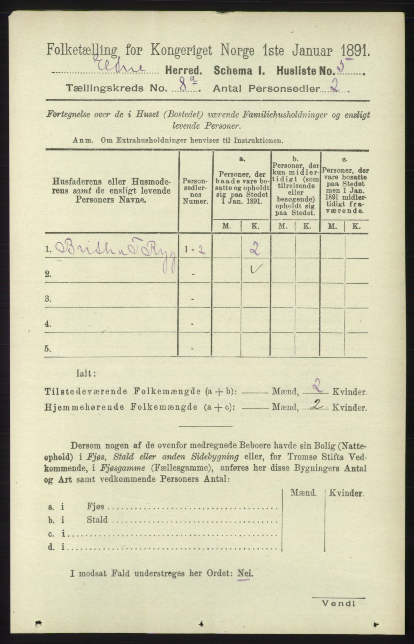 RA, 1891 census for 1211 Etne, 1891, p. 1527