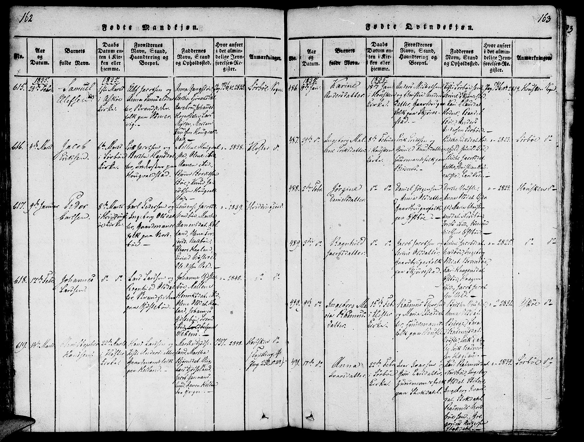 Rennesøy sokneprestkontor, AV/SAST-A -101827/H/Ha/Haa/L0004: Parish register (official) no. A 4, 1816-1837, p. 162-163