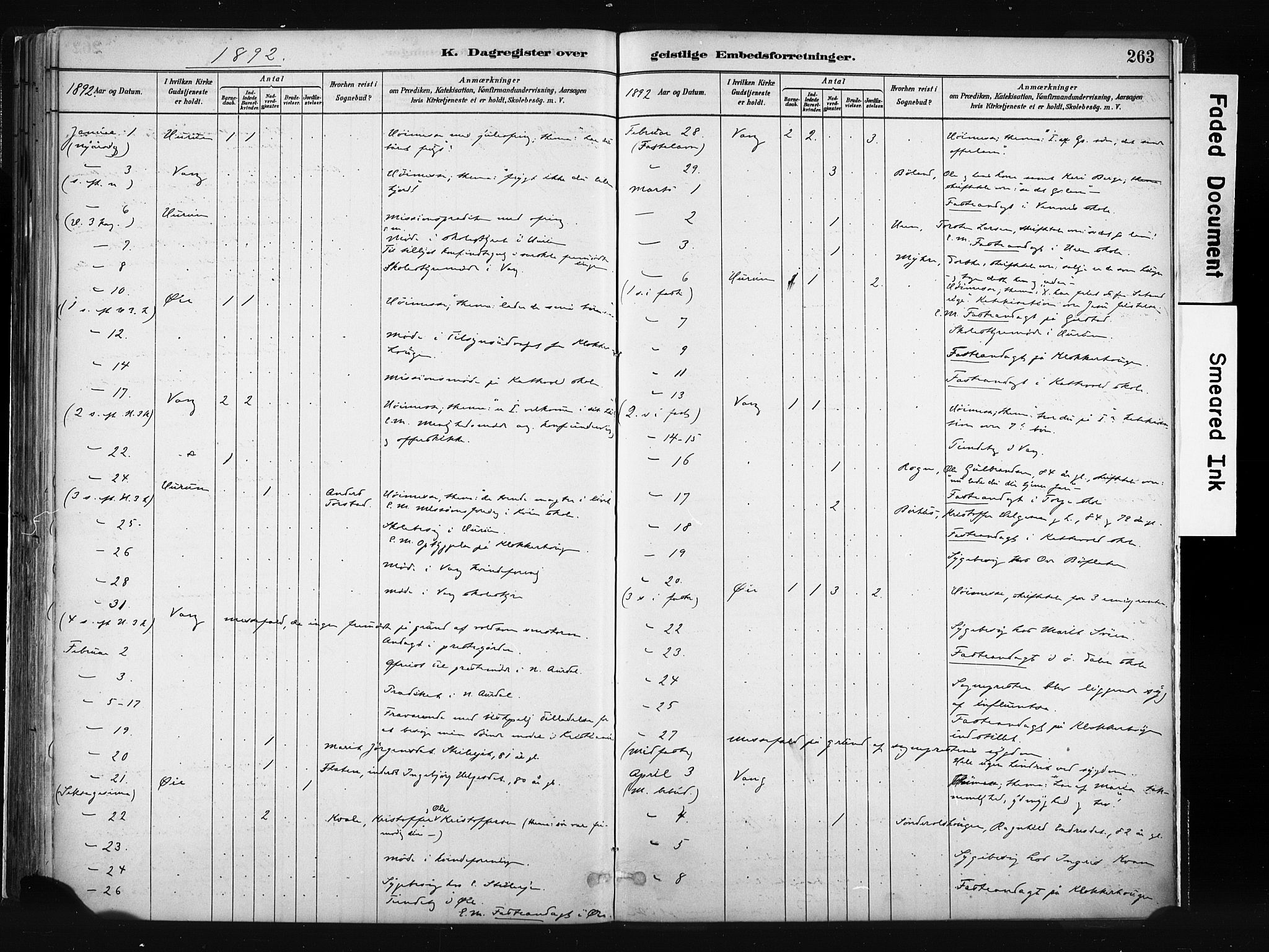 Vang prestekontor, Valdres, SAH/PREST-140/H/Ha/L0008: Parish register (official) no. 8, 1882-1910, p. 263