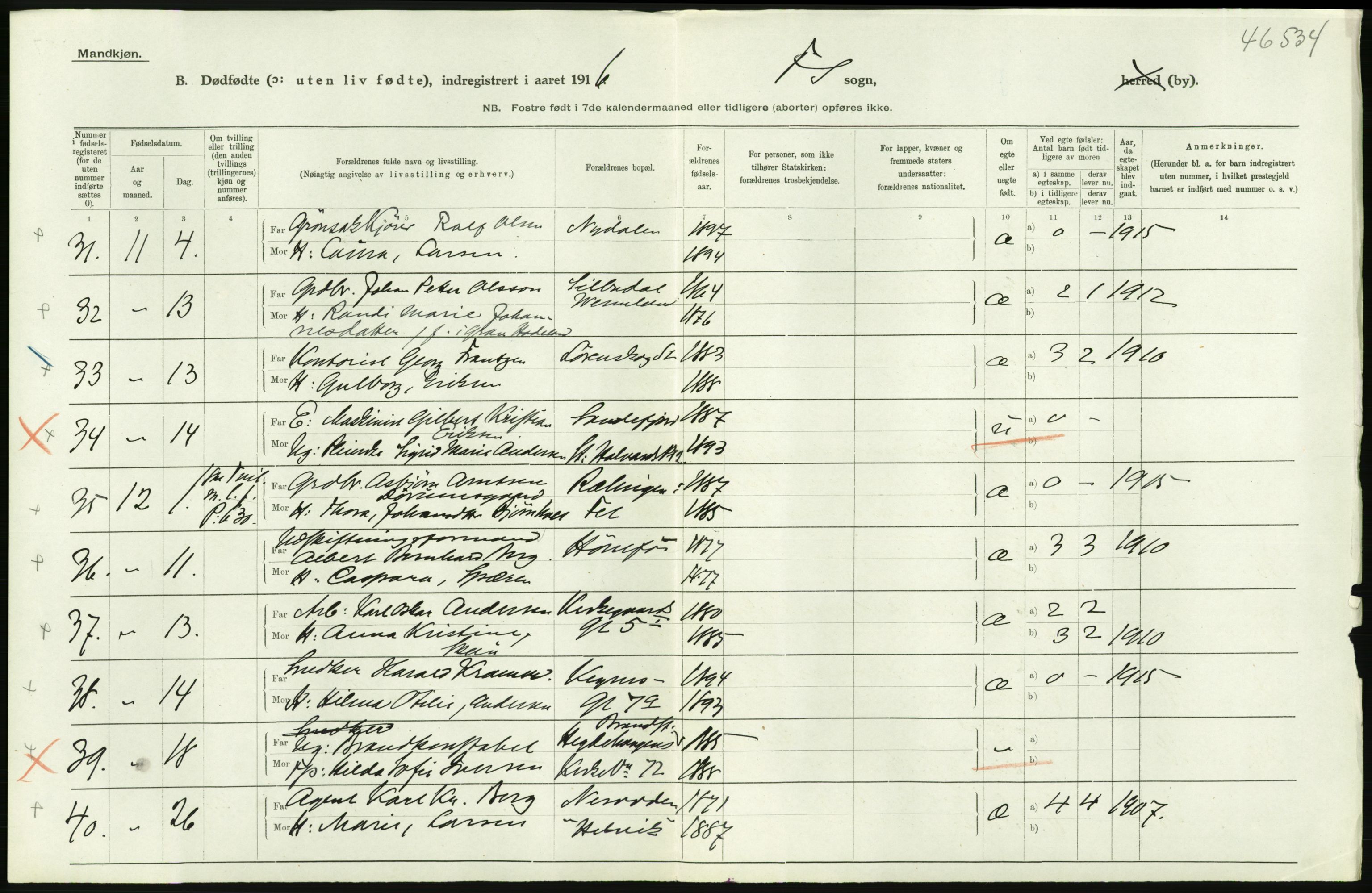 Statistisk sentralbyrå, Sosiodemografiske emner, Befolkning, AV/RA-S-2228/D/Df/Dfb/Dfbf/L0010: Kristiania: Døde, dødfødte., 1916, p. 654