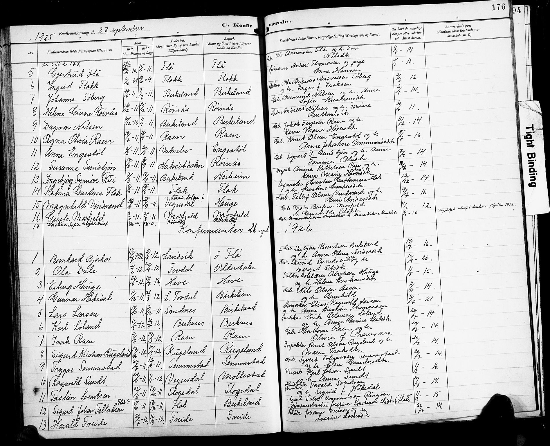 Birkenes sokneprestkontor, SAK/1111-0004/F/Fb/L0004: Parish register (copy) no. B 4, 1893-1930, p. 176
