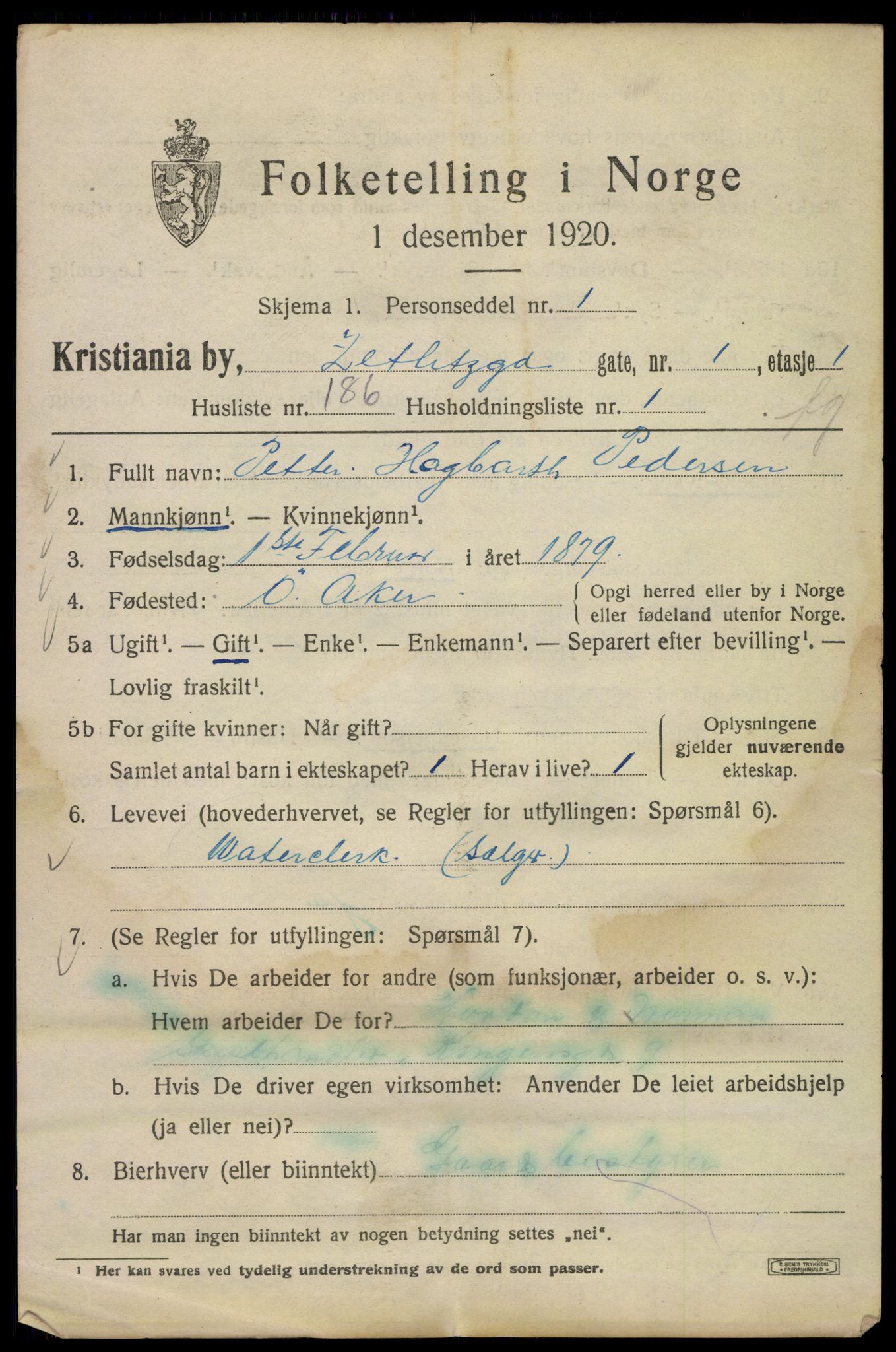 SAO, 1920 census for Kristiania, 1920, p. 654235