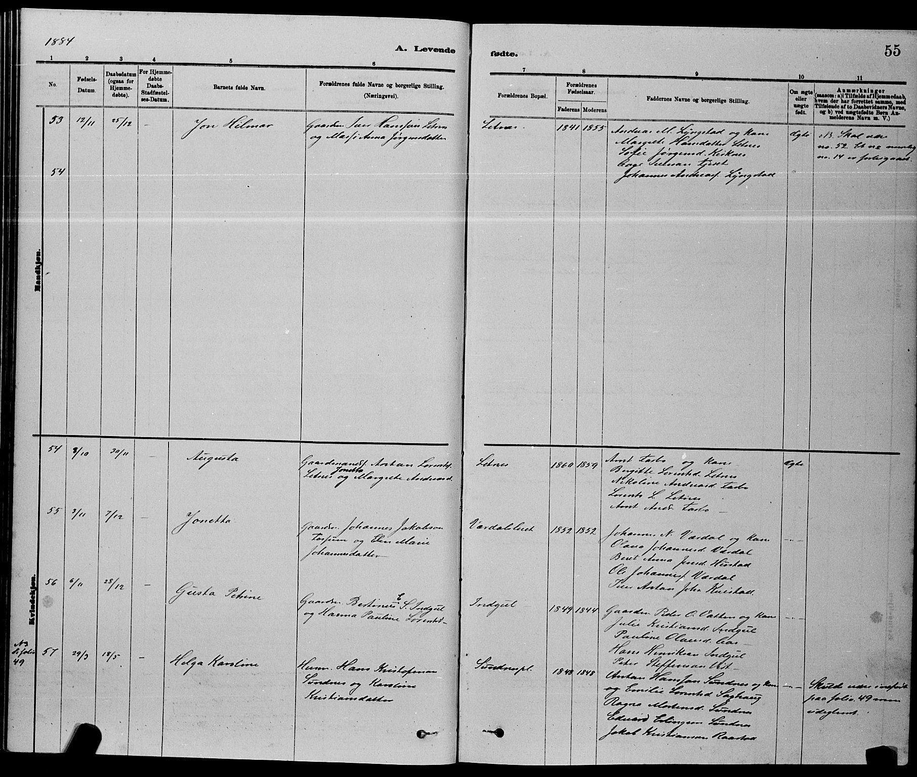 Ministerialprotokoller, klokkerbøker og fødselsregistre - Nord-Trøndelag, AV/SAT-A-1458/730/L0301: Parish register (copy) no. 730C04, 1880-1897, p. 55