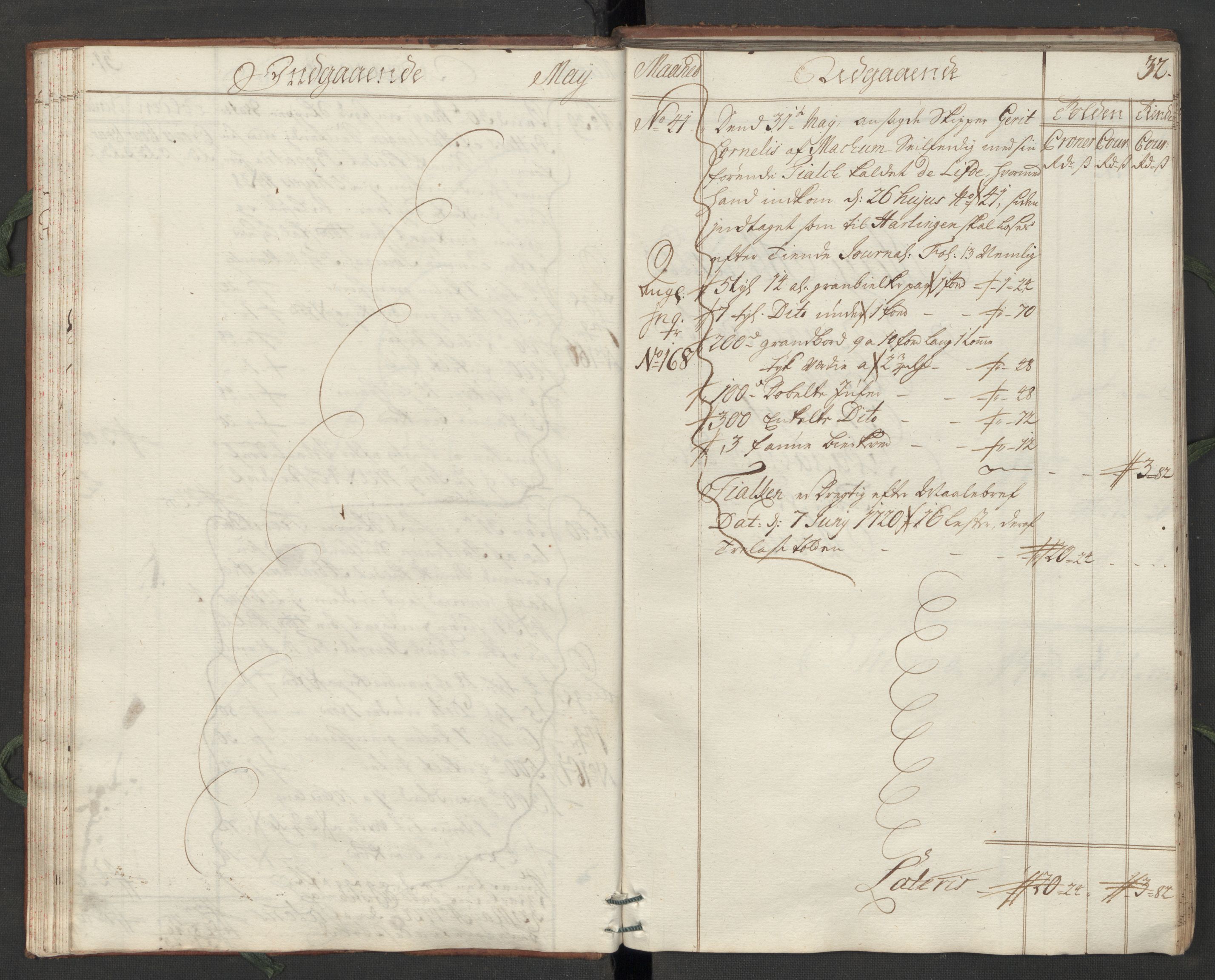 Generaltollkammeret, tollregnskaper, AV/RA-EA-5490/R07/L0009/0001: Tollregnskaper Sand / Hovedtollbok, 1731, p. 31b-32a