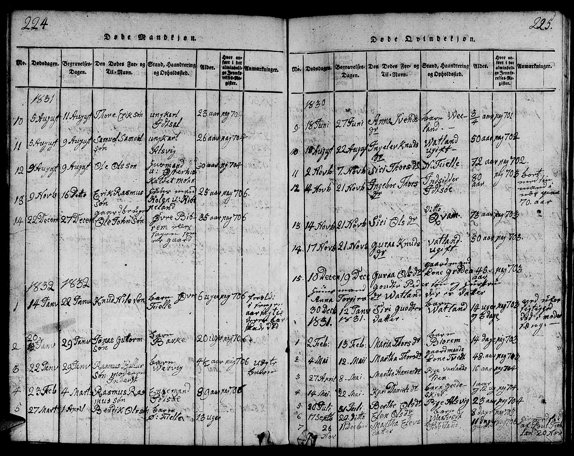 Strand sokneprestkontor, SAST/A-101828/H/Ha/Hab/L0001: Parish register (copy) no. B 1, 1816-1854, p. 224-225