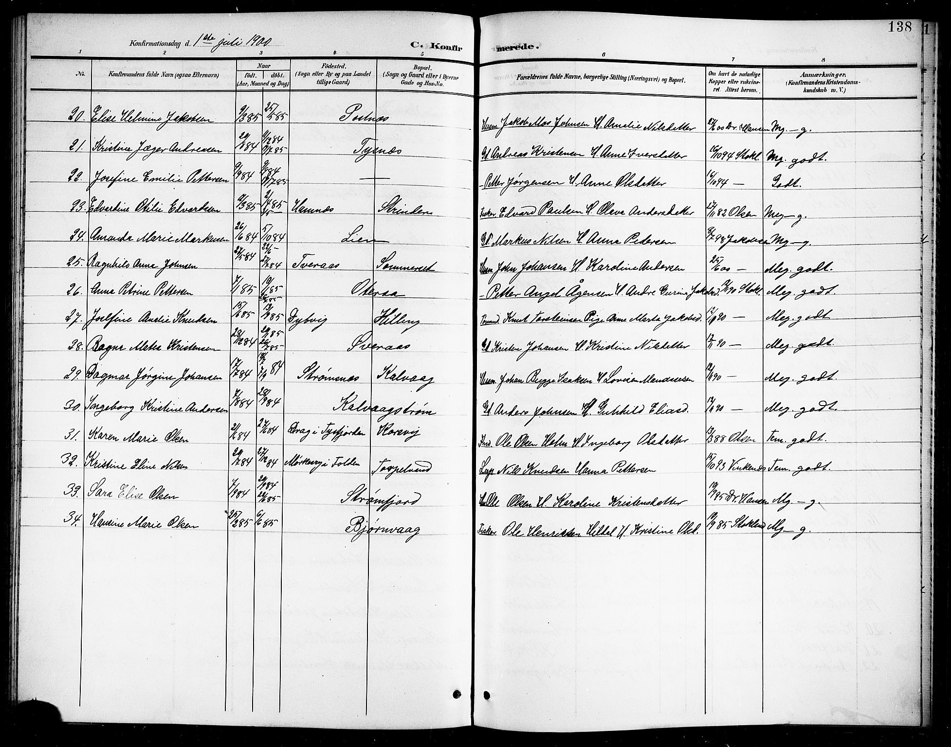 Ministerialprotokoller, klokkerbøker og fødselsregistre - Nordland, AV/SAT-A-1459/859/L0860: Parish register (copy) no. 859C06, 1899-1909, p. 138