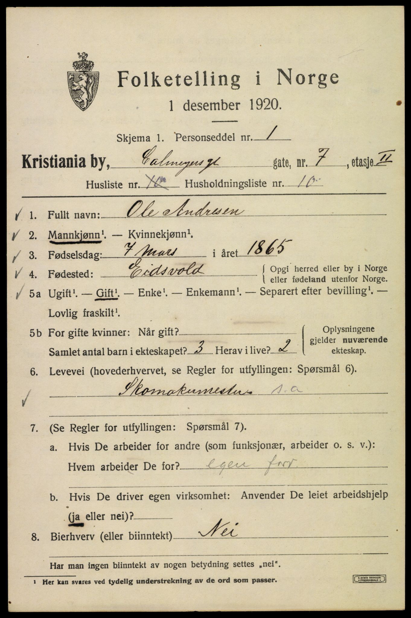 SAO, 1920 census for Kristiania, 1920, p. 181805