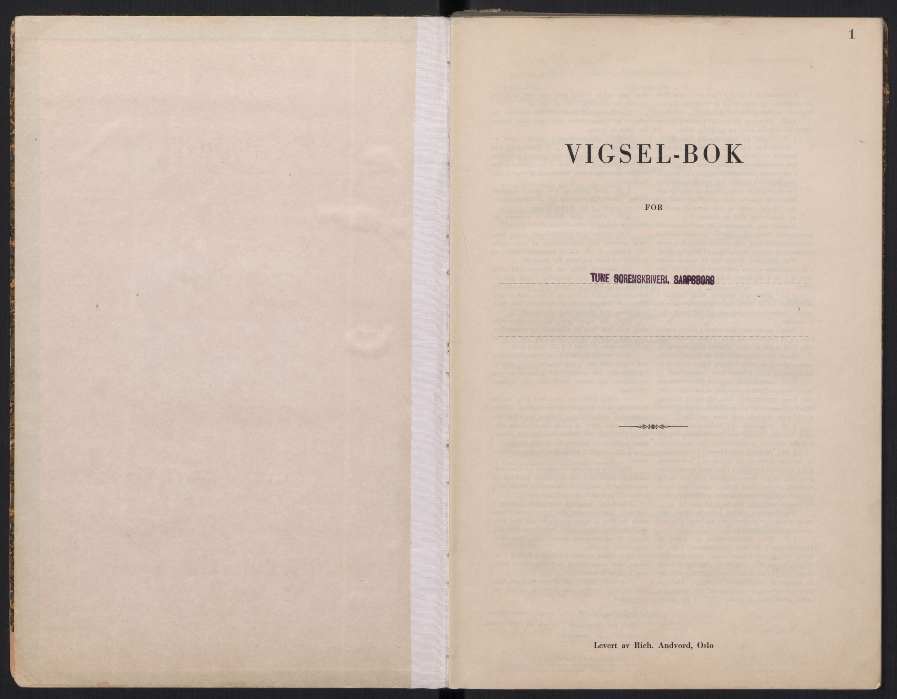 Tune sorenskriveri, AV/SAO-A-10470/L/Lb/L0002: Vigselprotokoll, 1943-1944, p. 1