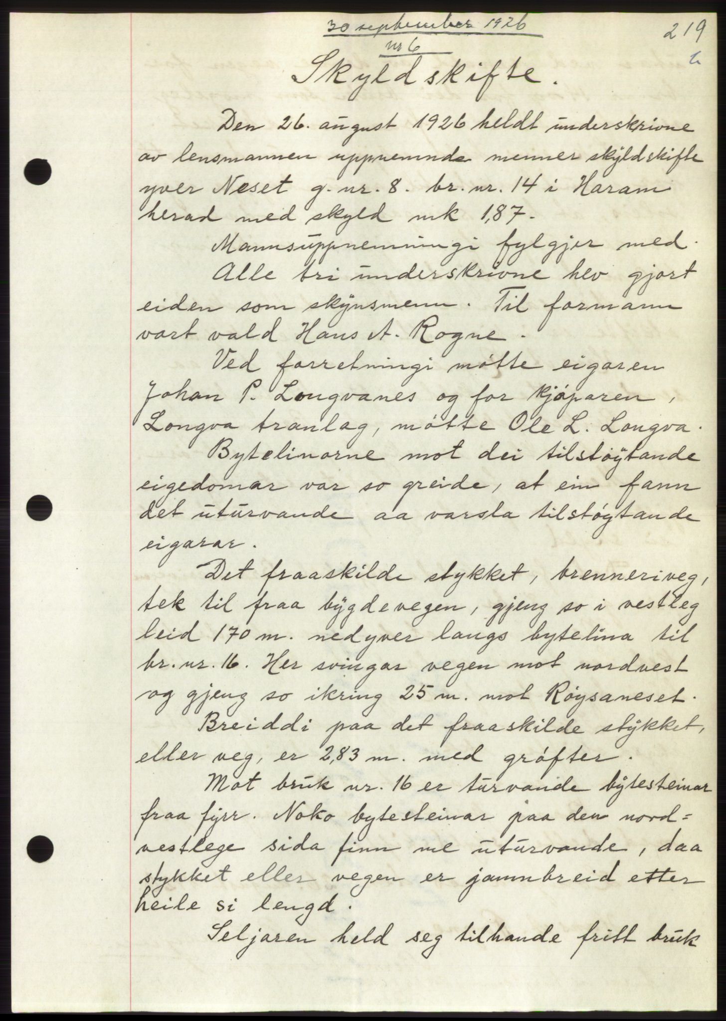 Nordre Sunnmøre sorenskriveri, AV/SAT-A-0006/1/2/2C/2Ca/L0035: Mortgage book no. 37, 1926-1926, Deed date: 30.09.1926