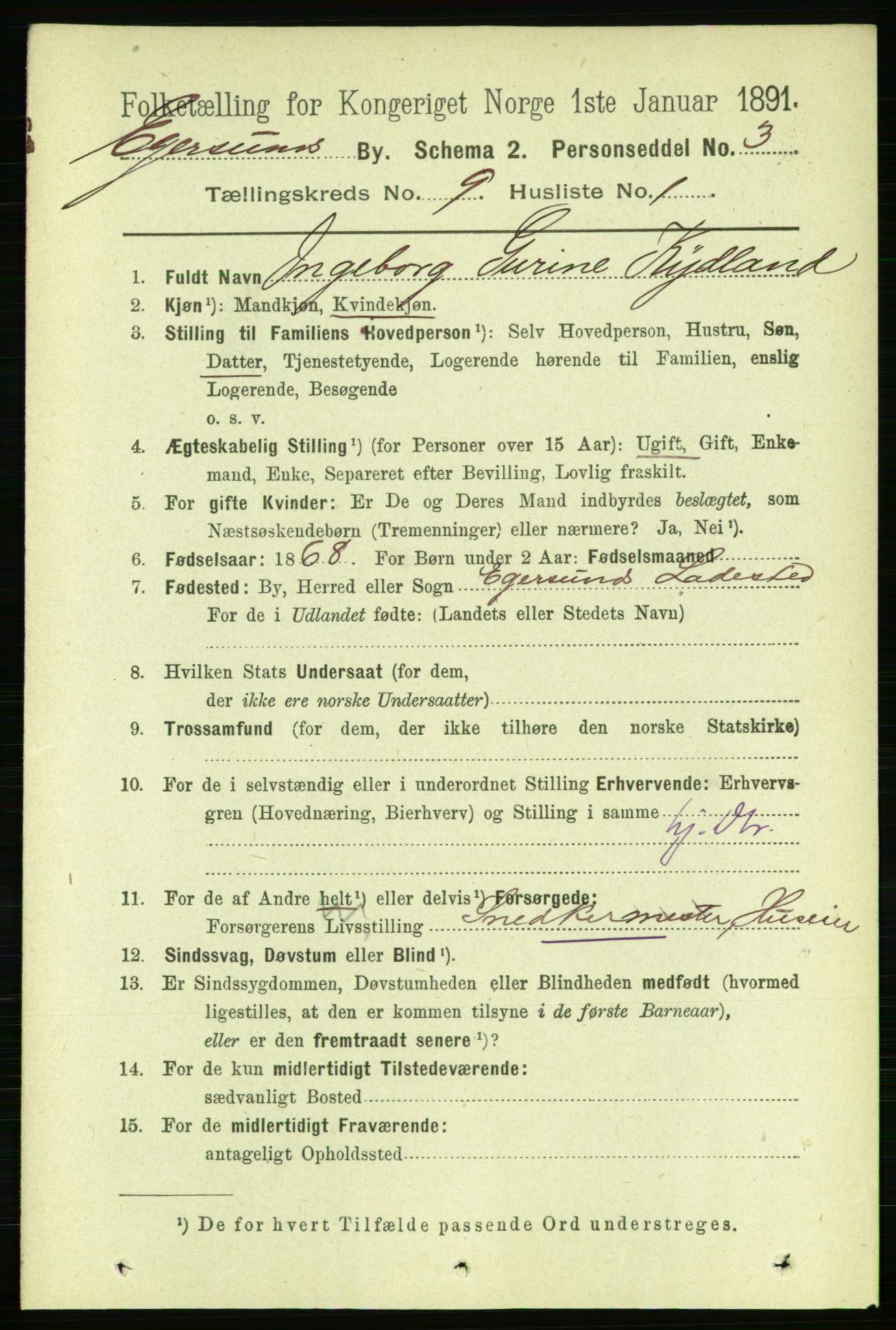 RA, 1891 census for 1101 Egersund, 1891, p. 1542