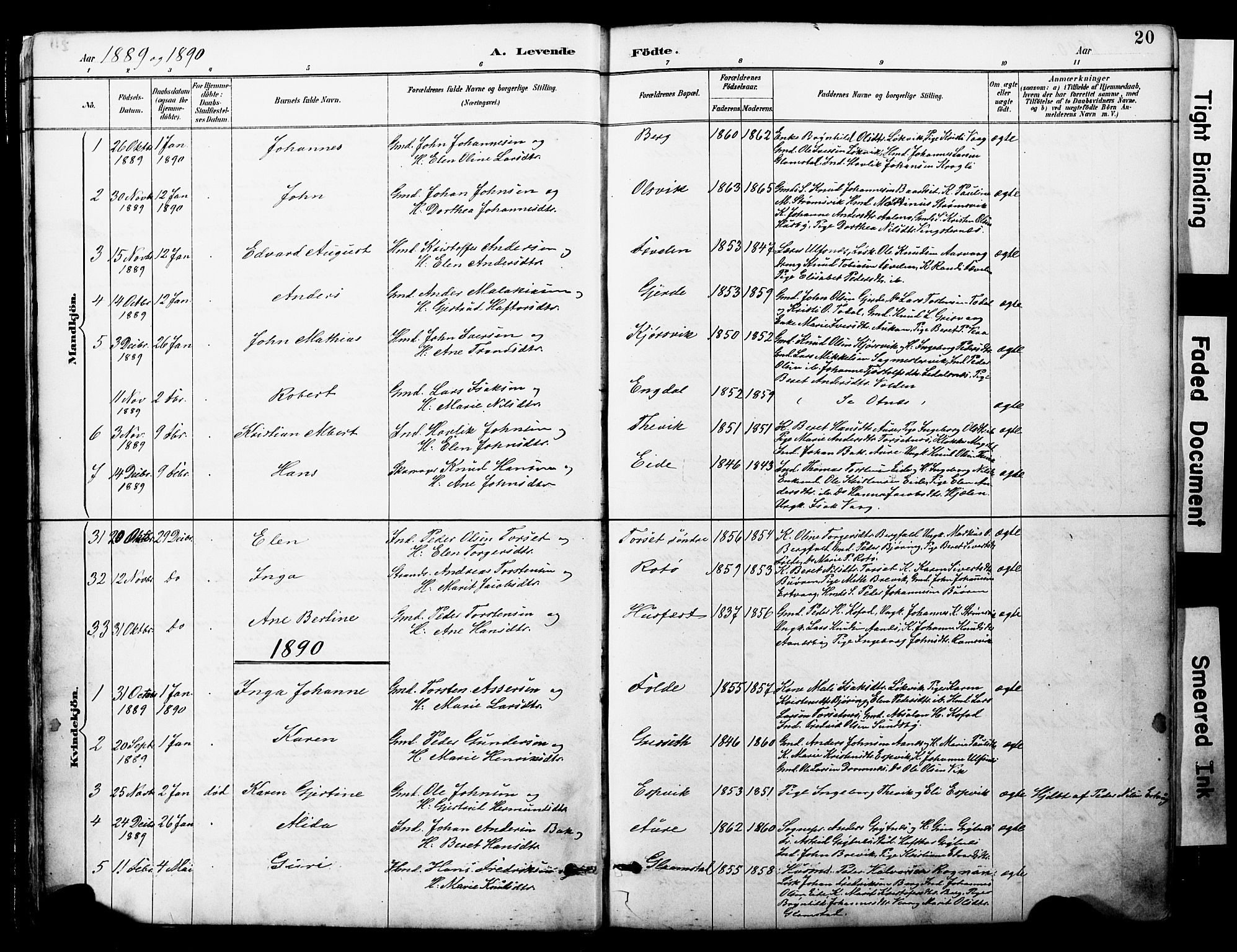 Ministerialprotokoller, klokkerbøker og fødselsregistre - Møre og Romsdal, AV/SAT-A-1454/578/L0907: Parish register (official) no. 578A06, 1887-1904, p. 20