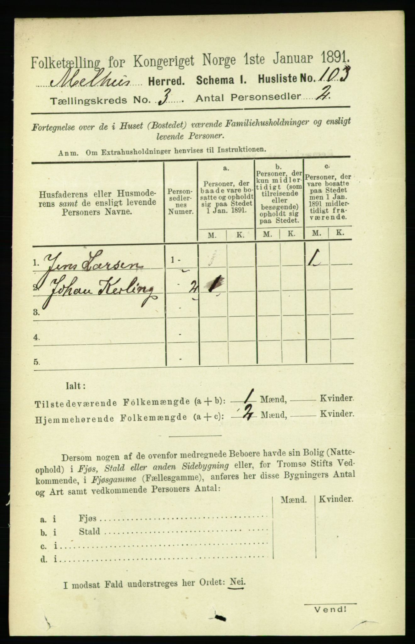 RA, 1891 census for 1653 Melhus, 1891, p. 1379