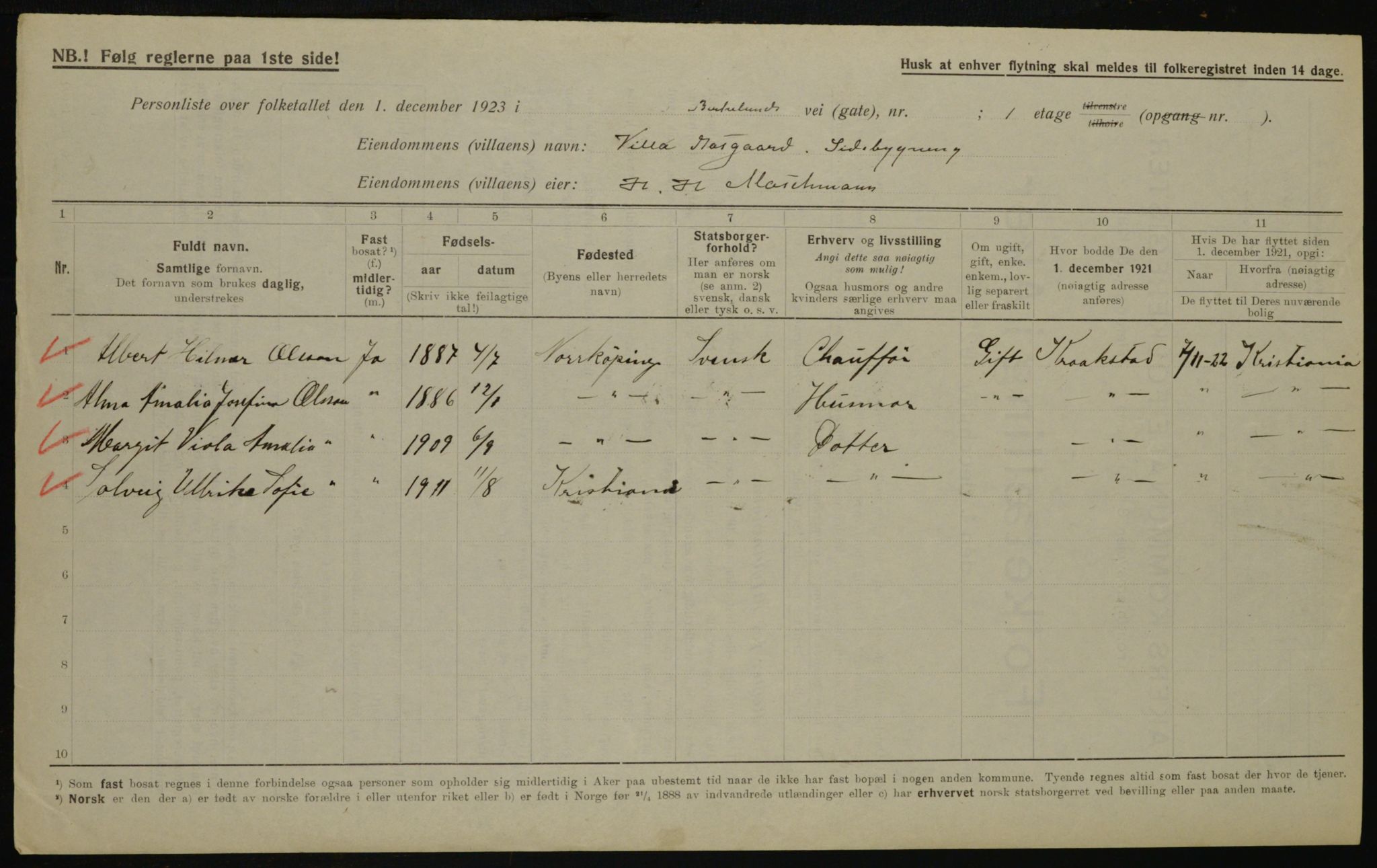 , Municipal Census 1923 for Aker, 1923, p. 42761