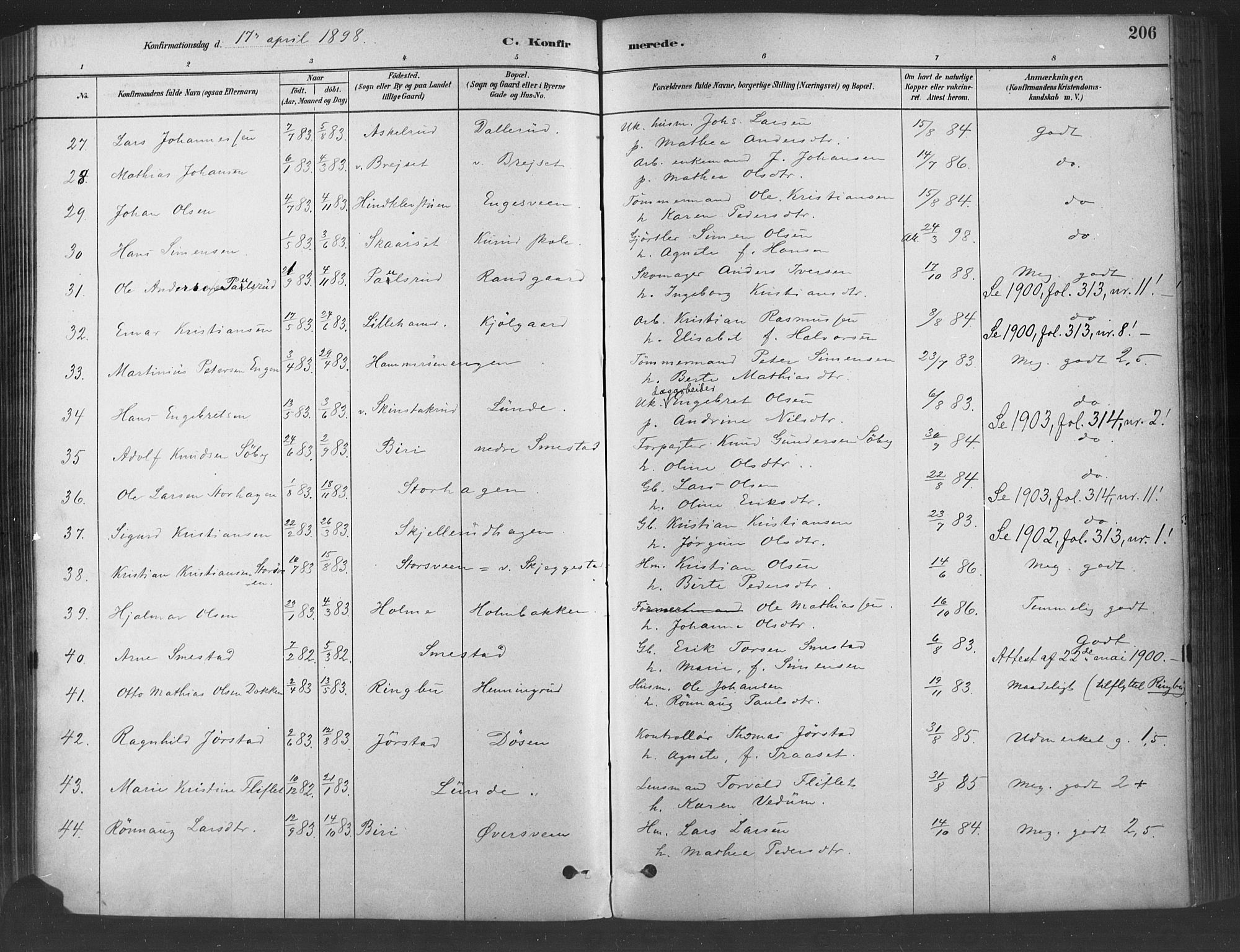 Fåberg prestekontor, AV/SAH-PREST-086/H/Ha/Haa/L0009: Parish register (official) no. 9, 1879-1898, p. 206