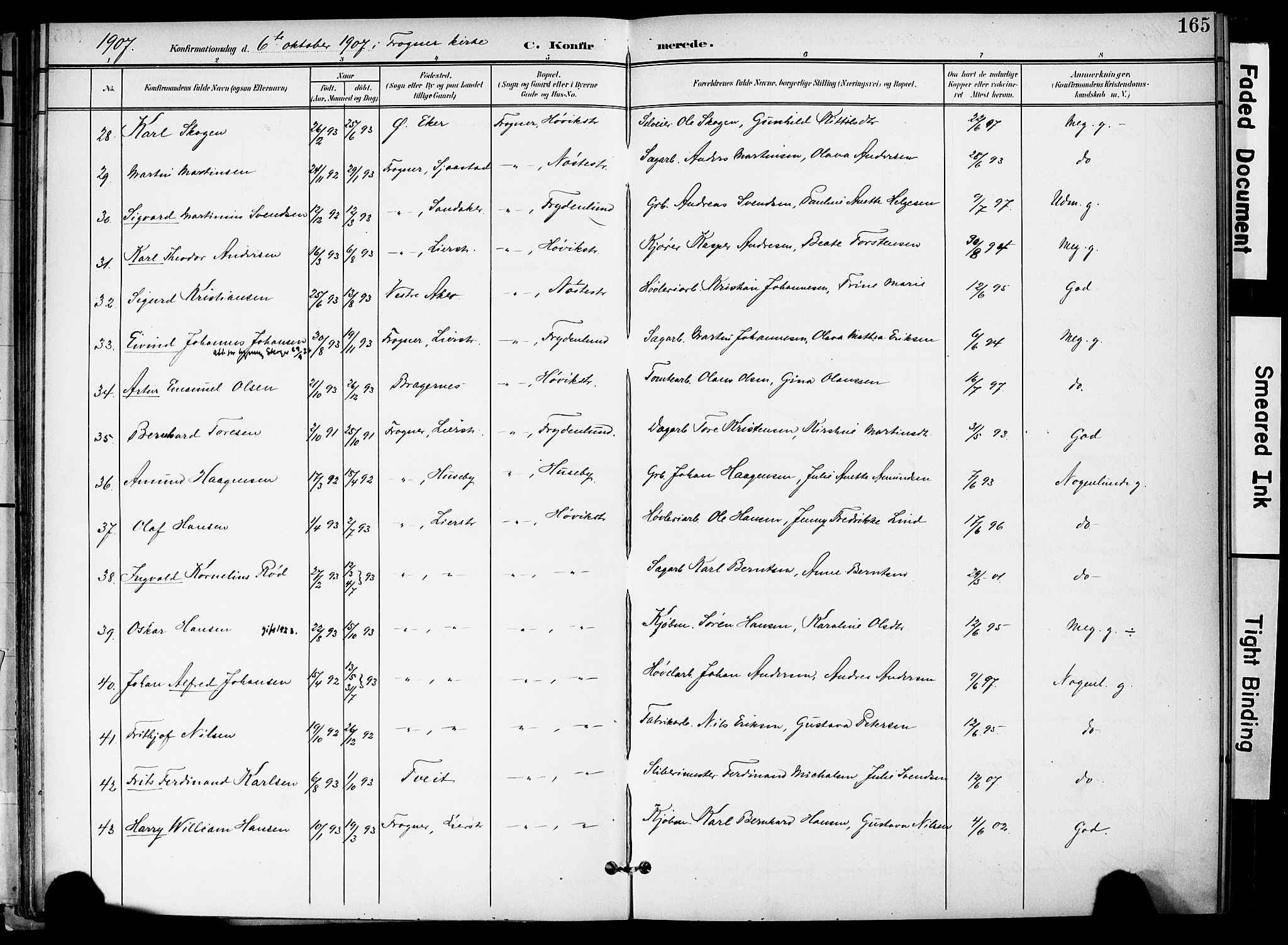 Lier kirkebøker, AV/SAKO-A-230/F/Fa/L0017: Parish register (official) no. I 17, 1901-1908, p. 165