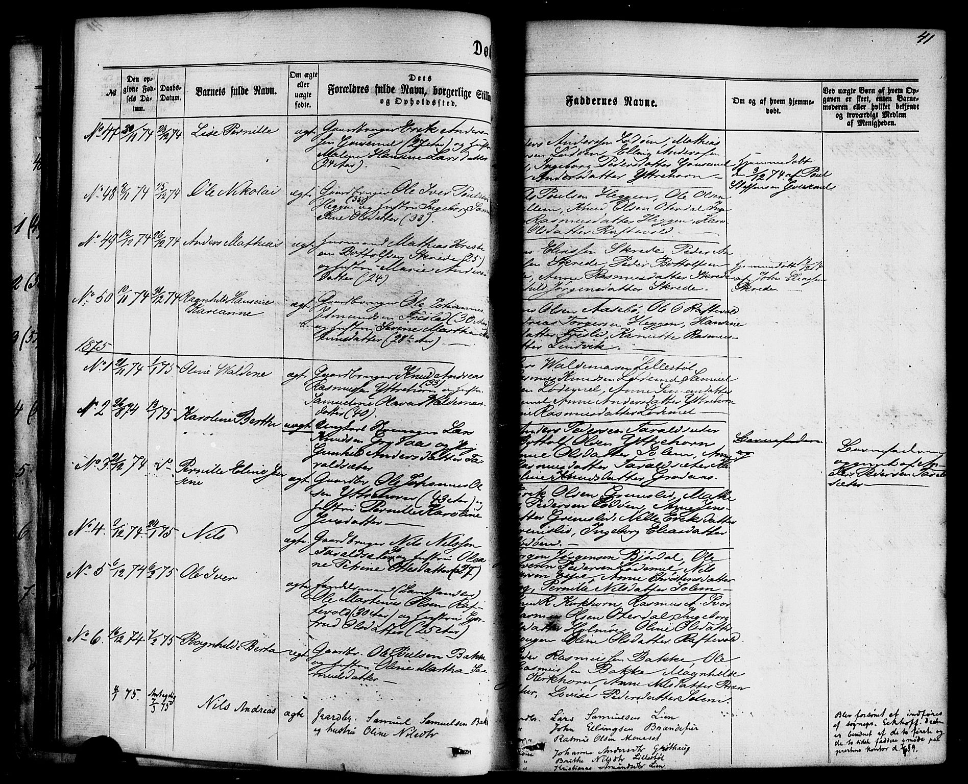 Hornindal sokneprestembete, AV/SAB-A-82401/H/Haa/Haaa/L0002: Parish register (official) no. A 2, 1867-1884, p. 41