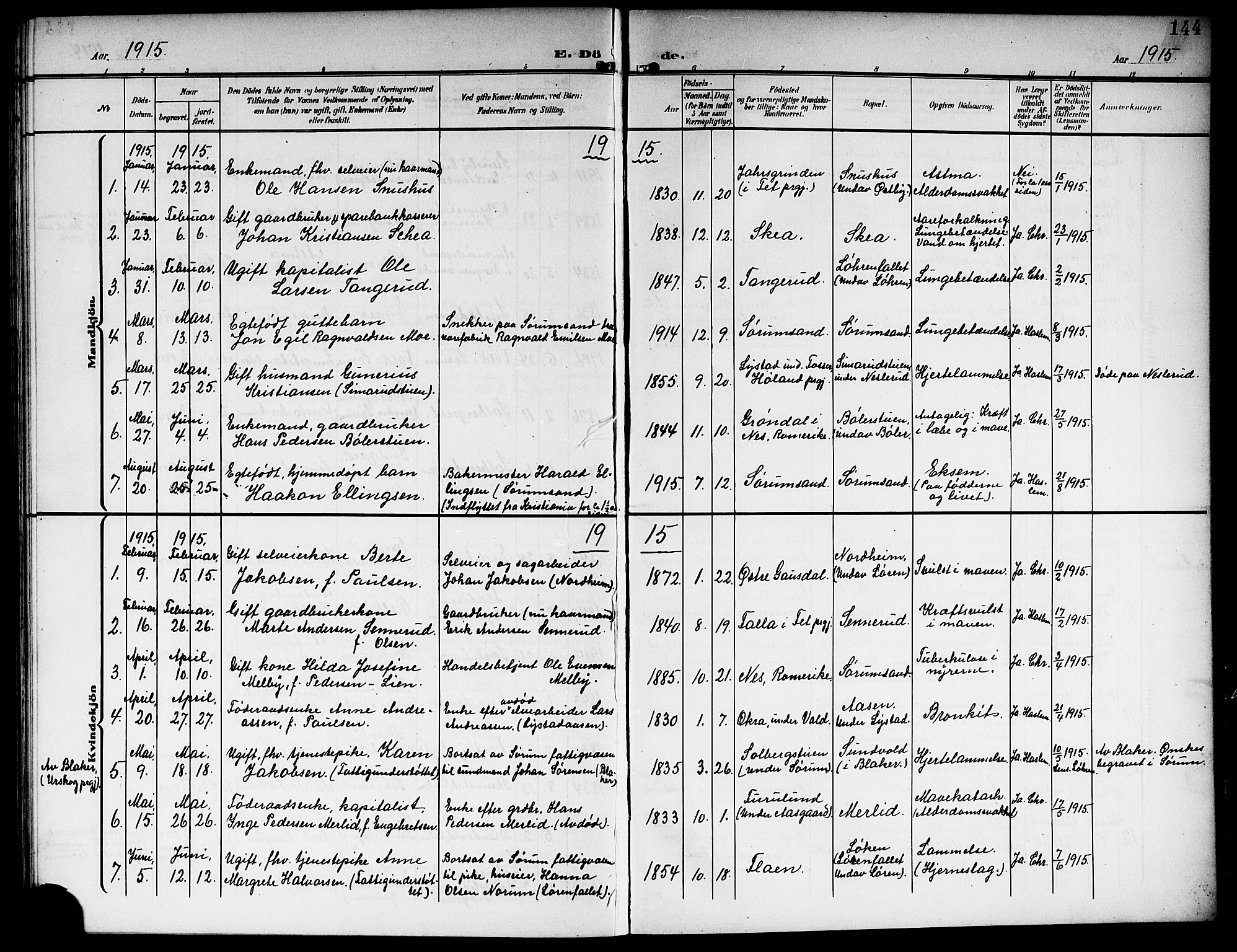 Sørum prestekontor Kirkebøker, SAO/A-10303/G/Ga/L0007: Parish register (copy) no. I 7, 1907-1917, p. 144