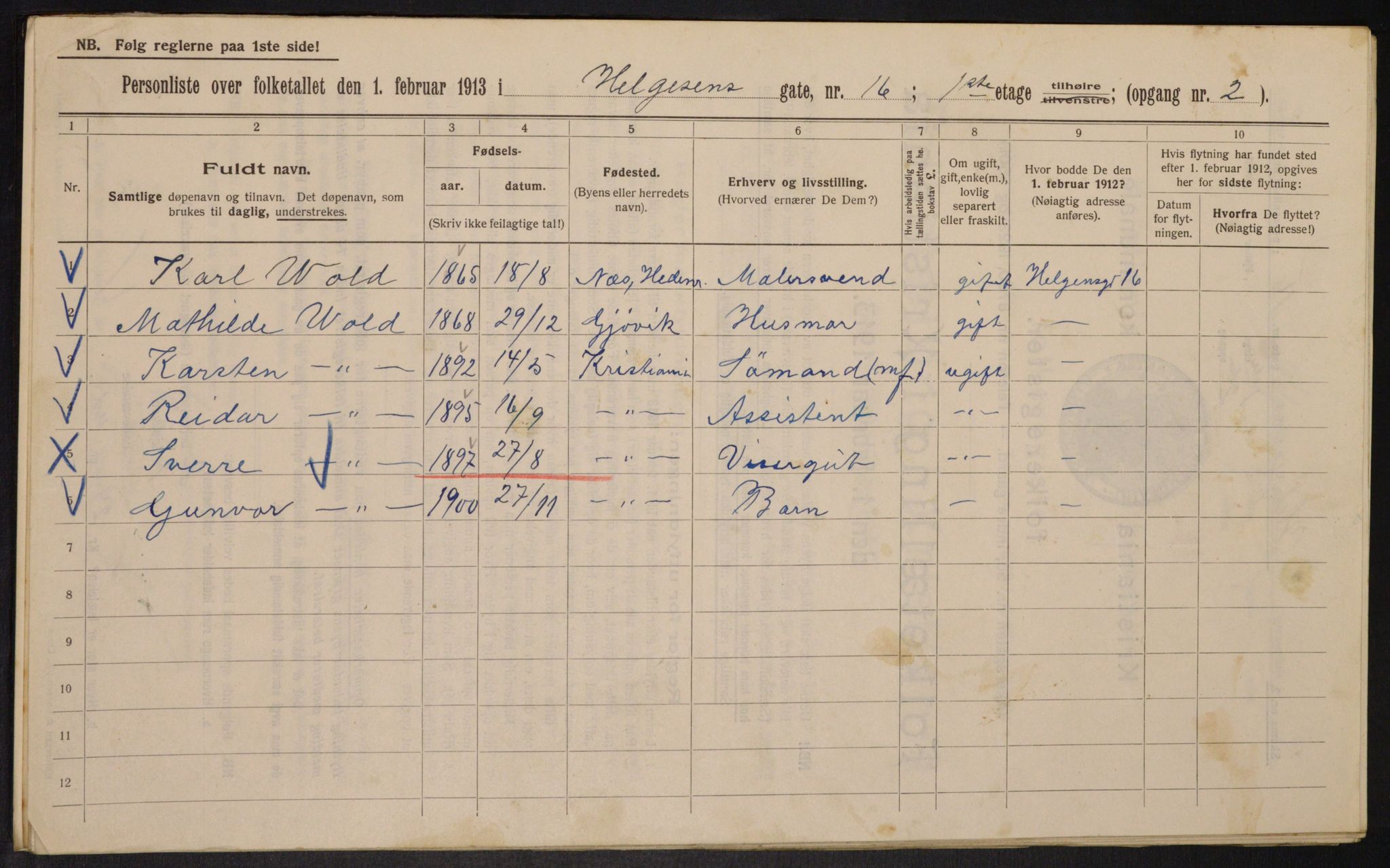 OBA, Municipal Census 1913 for Kristiania, 1913, p. 37843