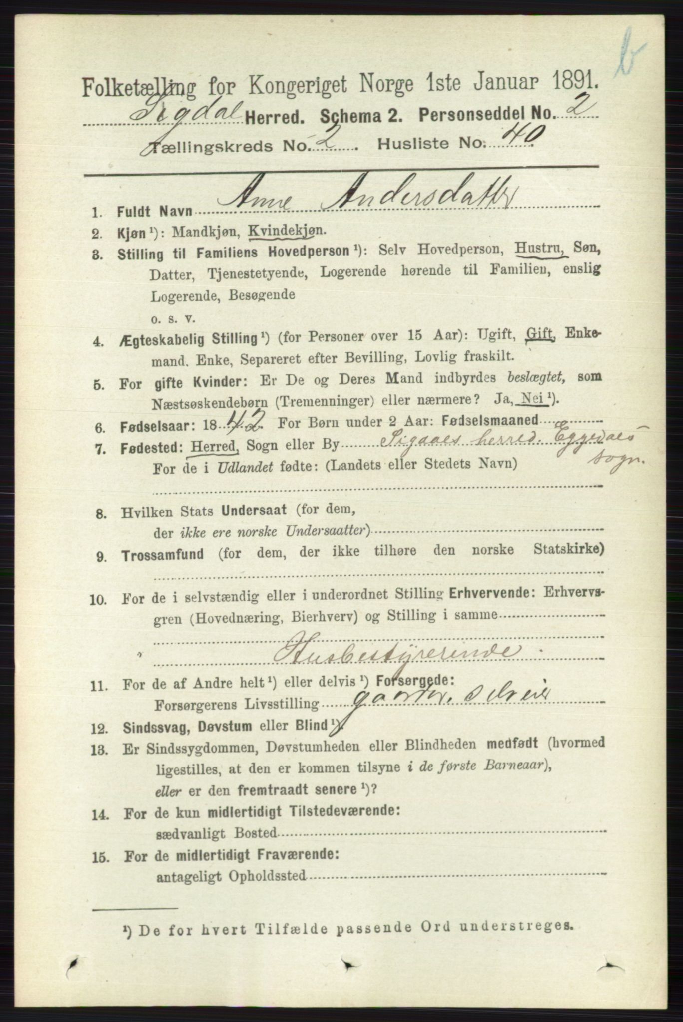 RA, 1891 census for 0621 Sigdal, 1891, p. 4115