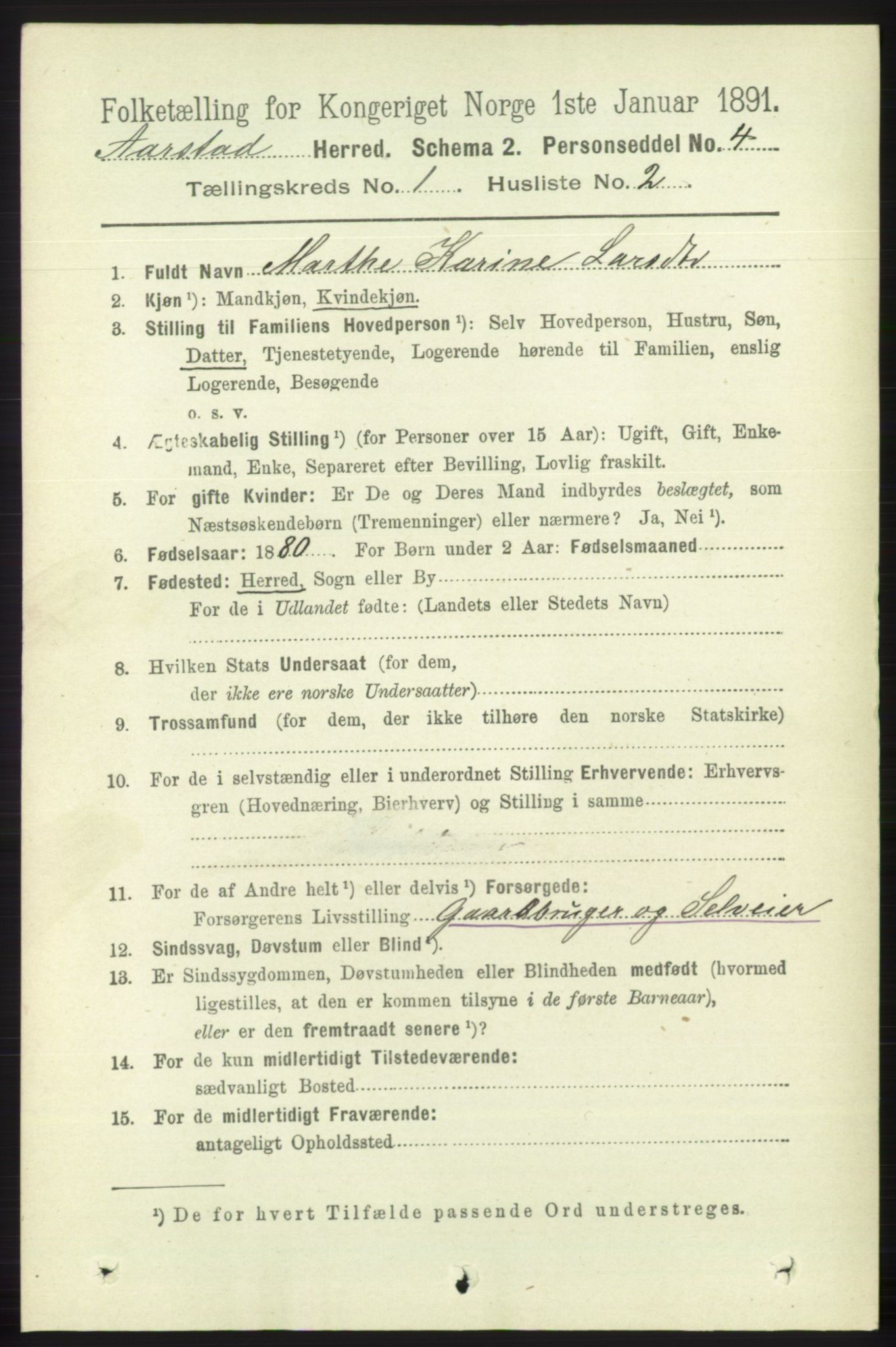 SAB, 1891 Census for 1280 Årstad, 1891, p. 111