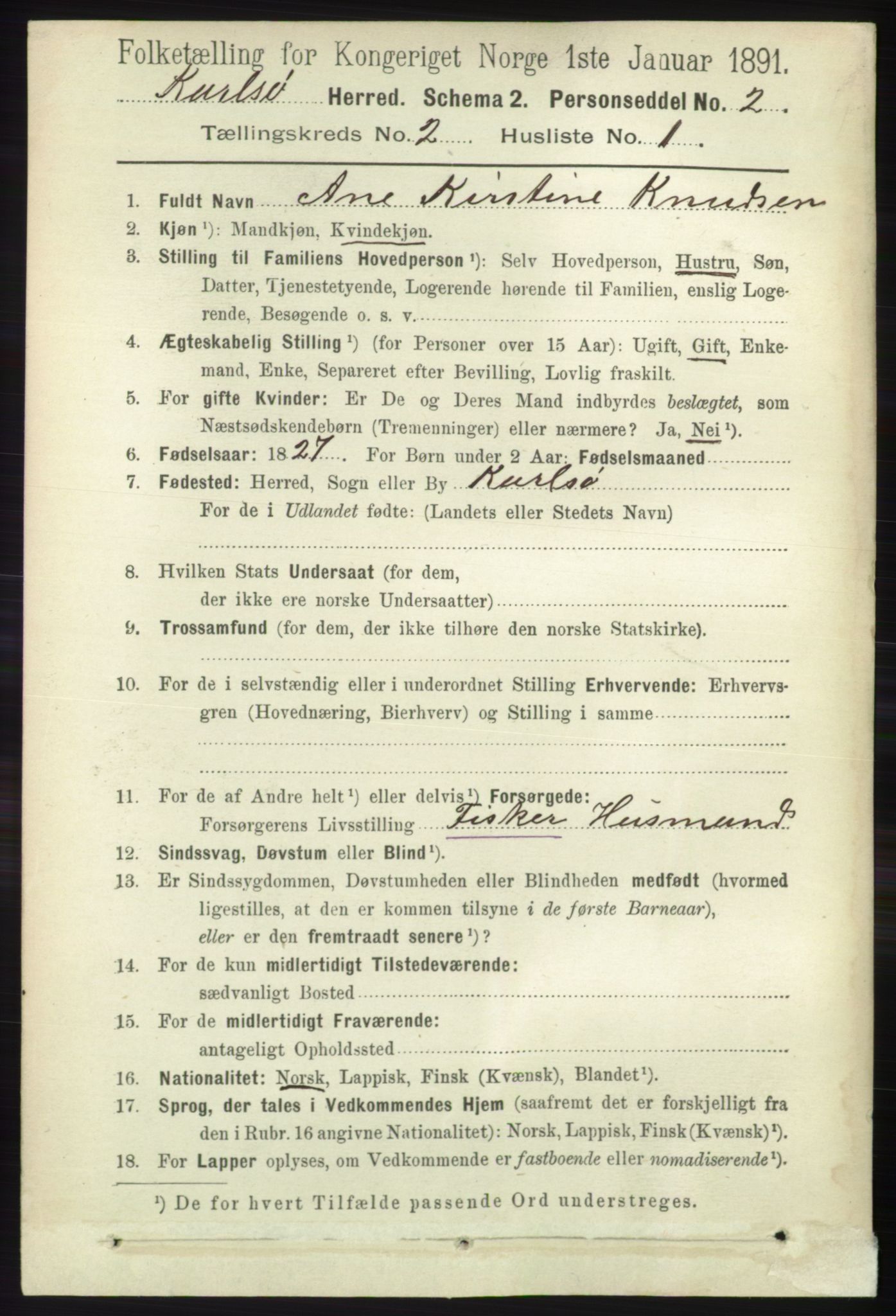 RA, 1891 census for 1936 Karlsøy, 1891, p. 401