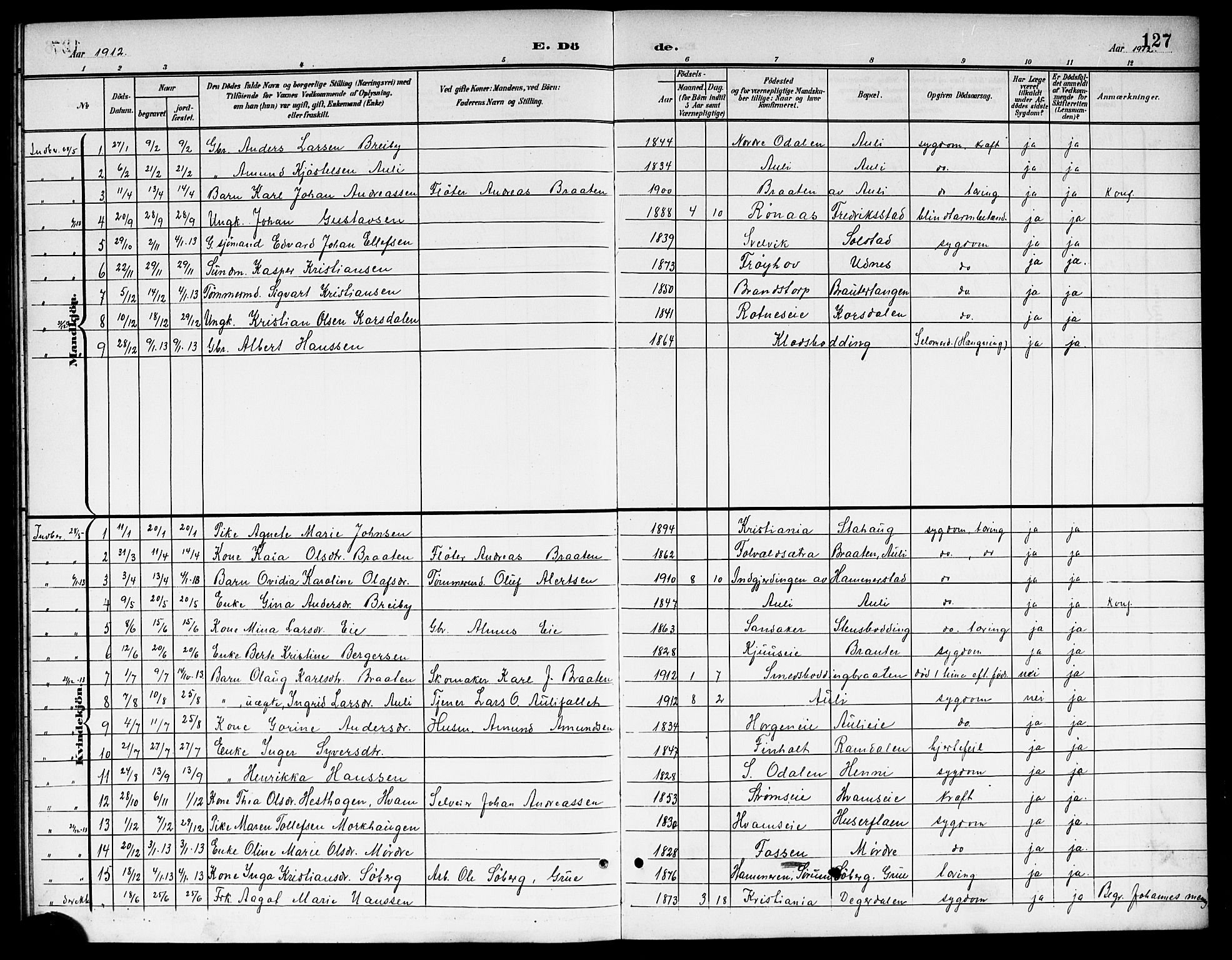 Nes prestekontor Kirkebøker, AV/SAO-A-10410/G/Gb/L0001: Parish register (copy) no. II 1, 1901-1917, p. 127