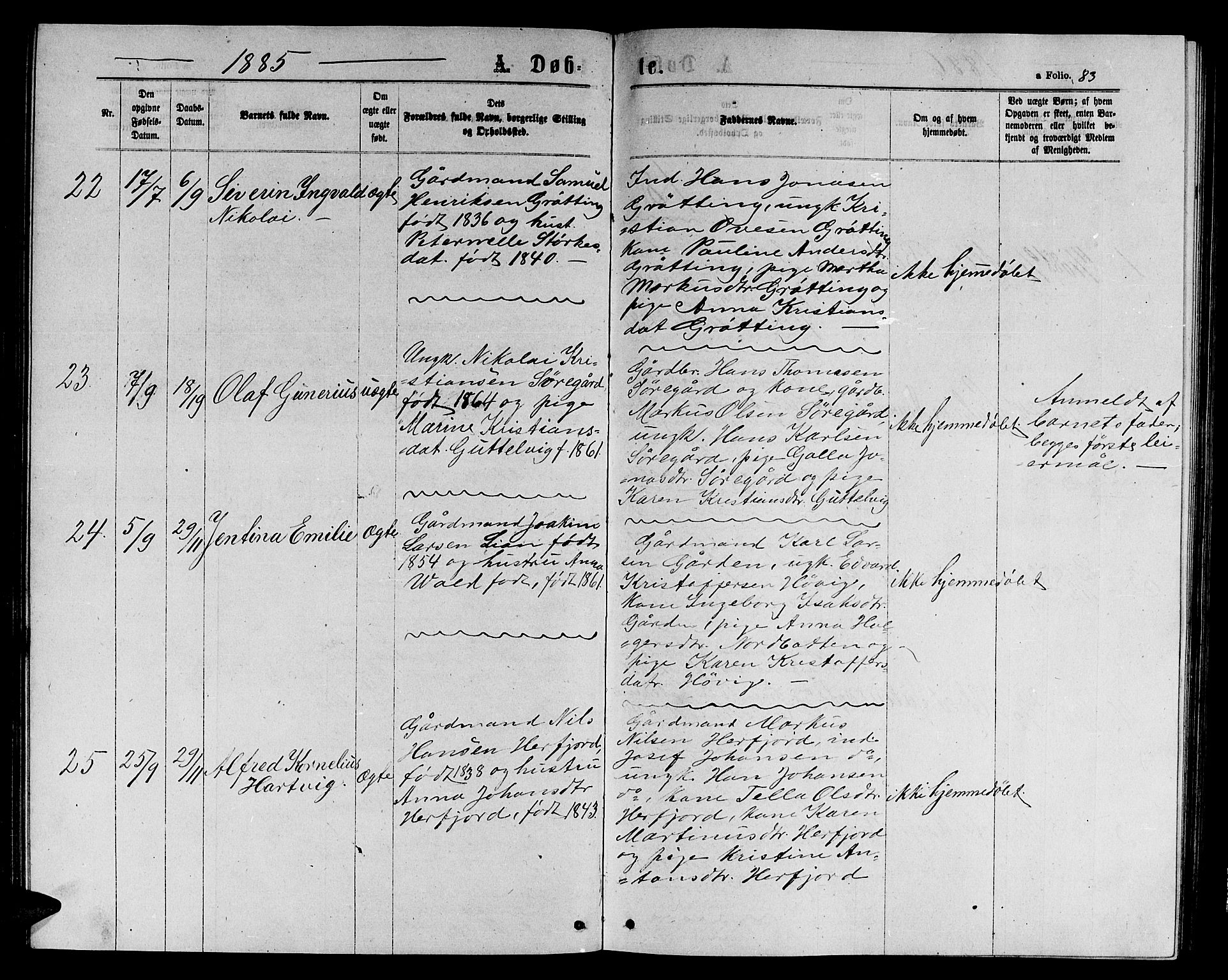 Ministerialprotokoller, klokkerbøker og fødselsregistre - Sør-Trøndelag, AV/SAT-A-1456/656/L0695: Parish register (copy) no. 656C01, 1867-1889, p. 83