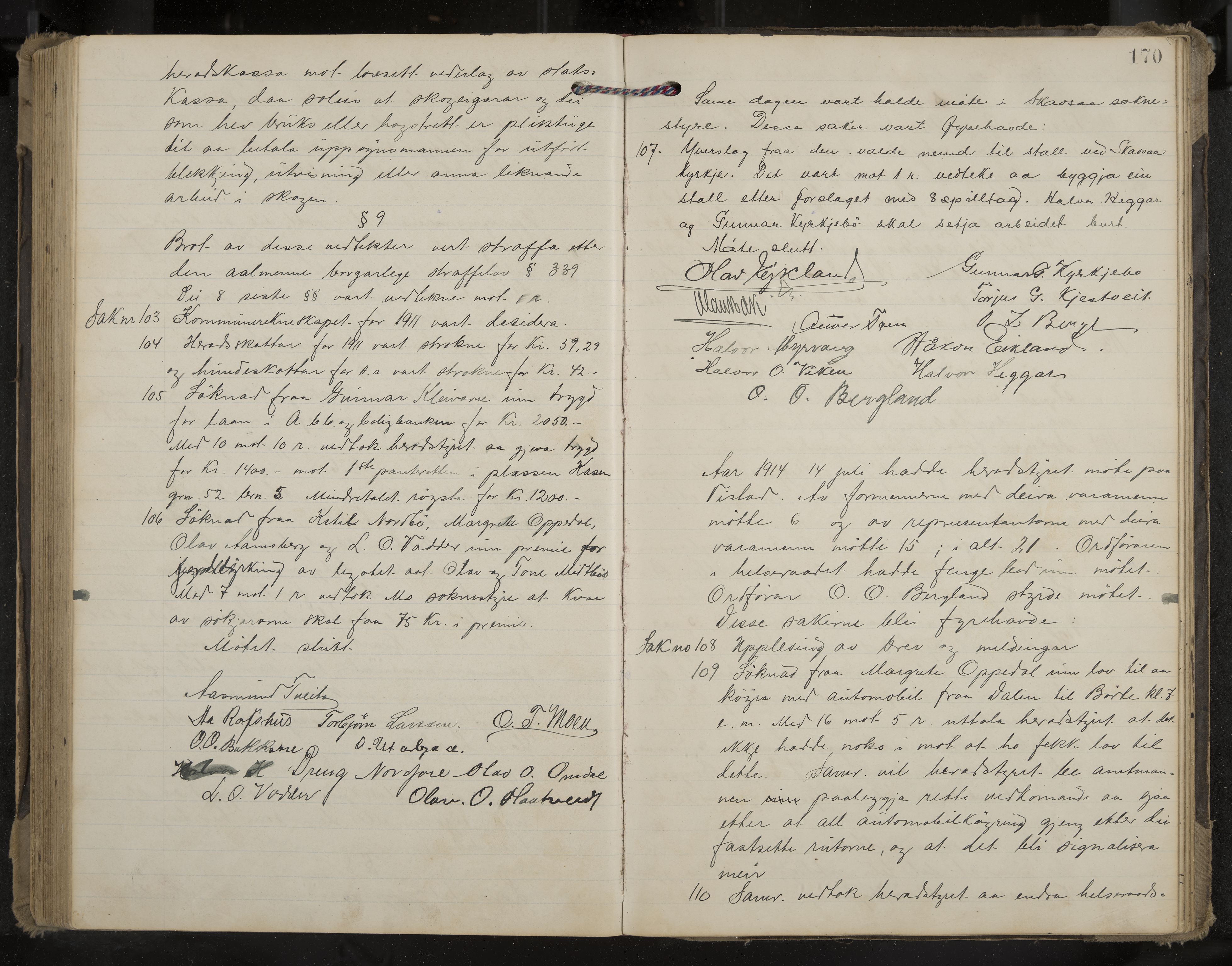 Mo formannskap og sentraladministrasjon, IKAK/0832021/A/L0004: Møtebok, 1903-1915, p. 170