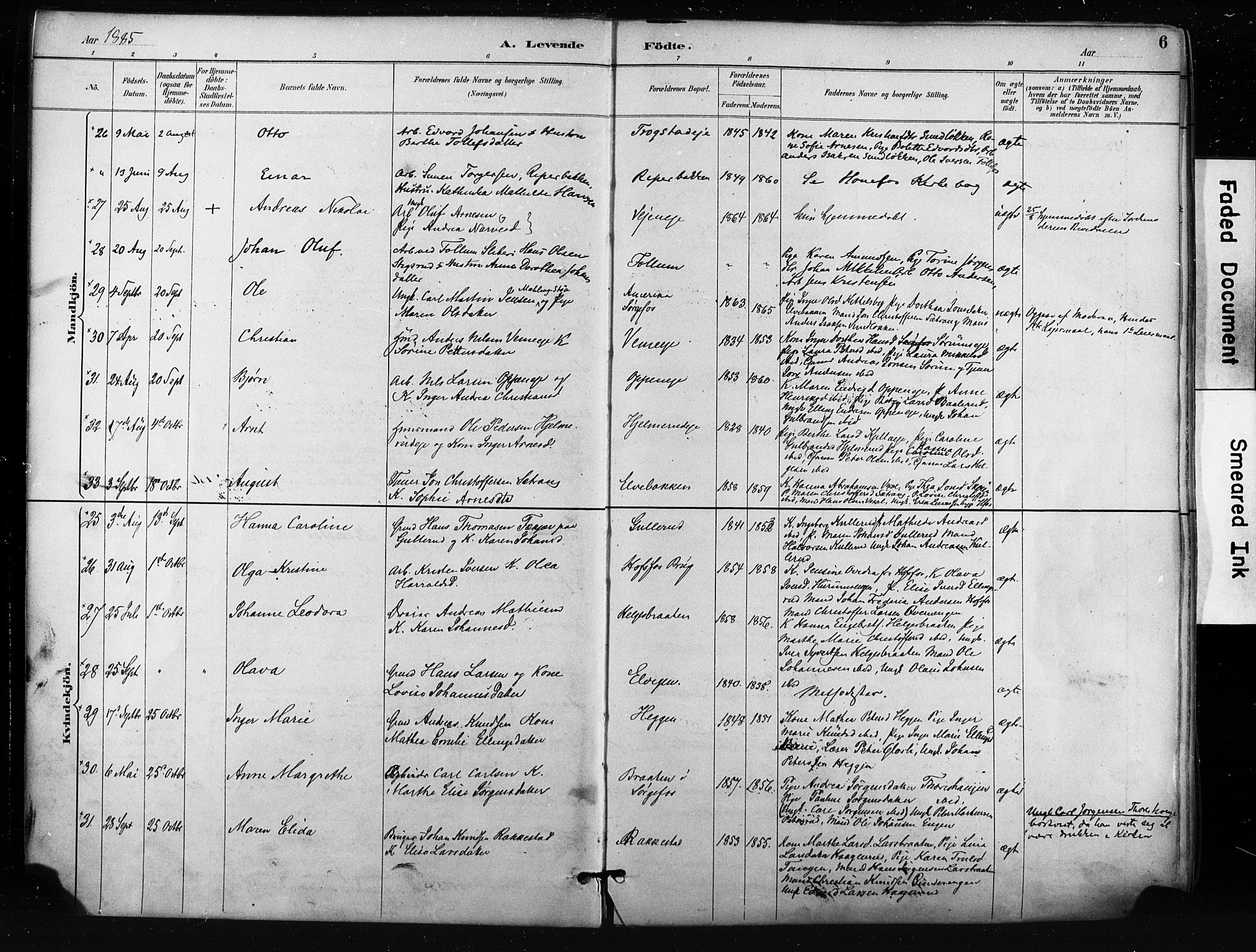 Norderhov kirkebøker, AV/SAKO-A-237/F/Fa/L0016: Parish register (official) no. 16, 1885-1902, p. 6