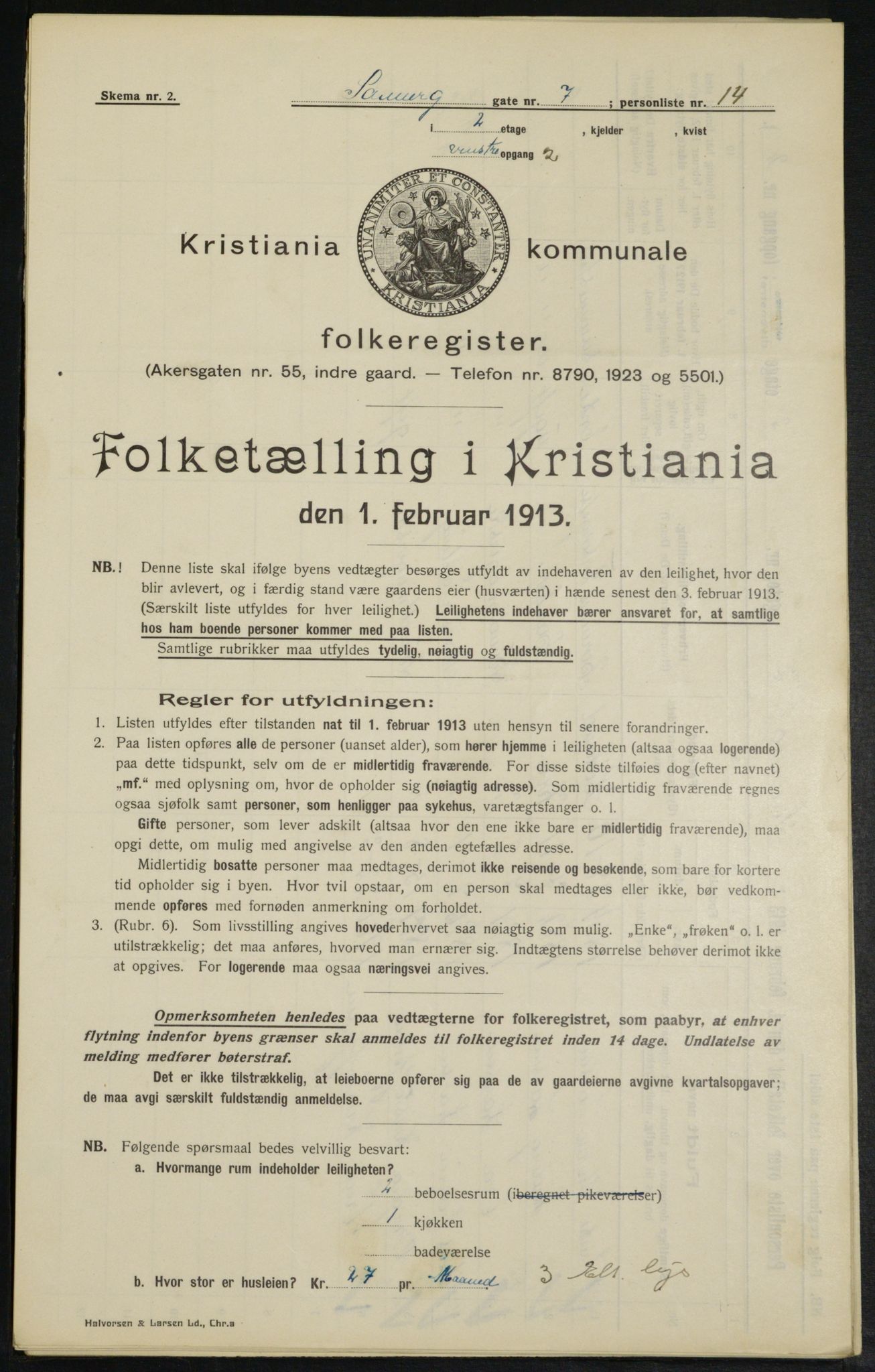 OBA, Municipal Census 1913 for Kristiania, 1913, p. 88487