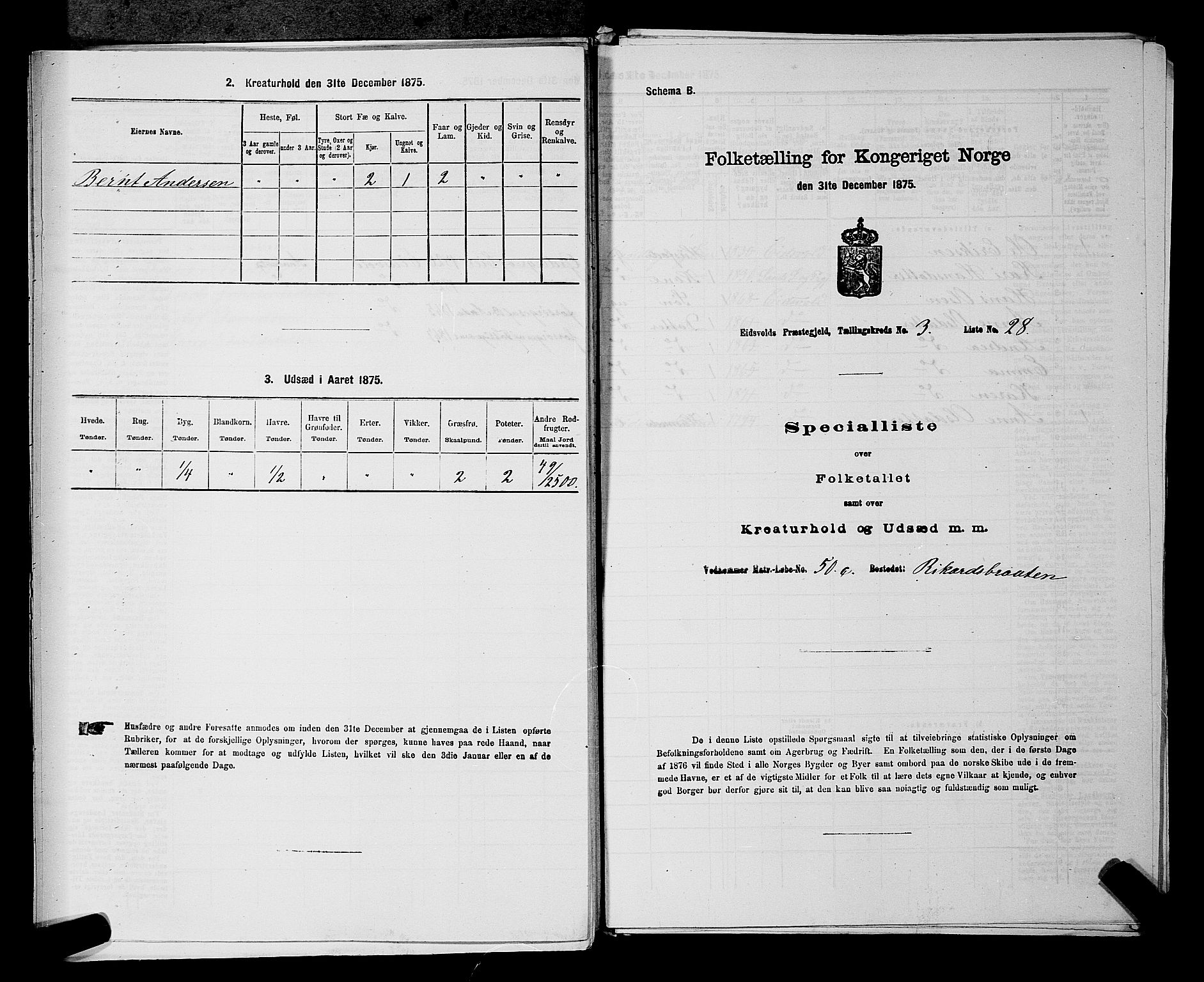 RA, 1875 census for 0237P Eidsvoll, 1875, p. 425