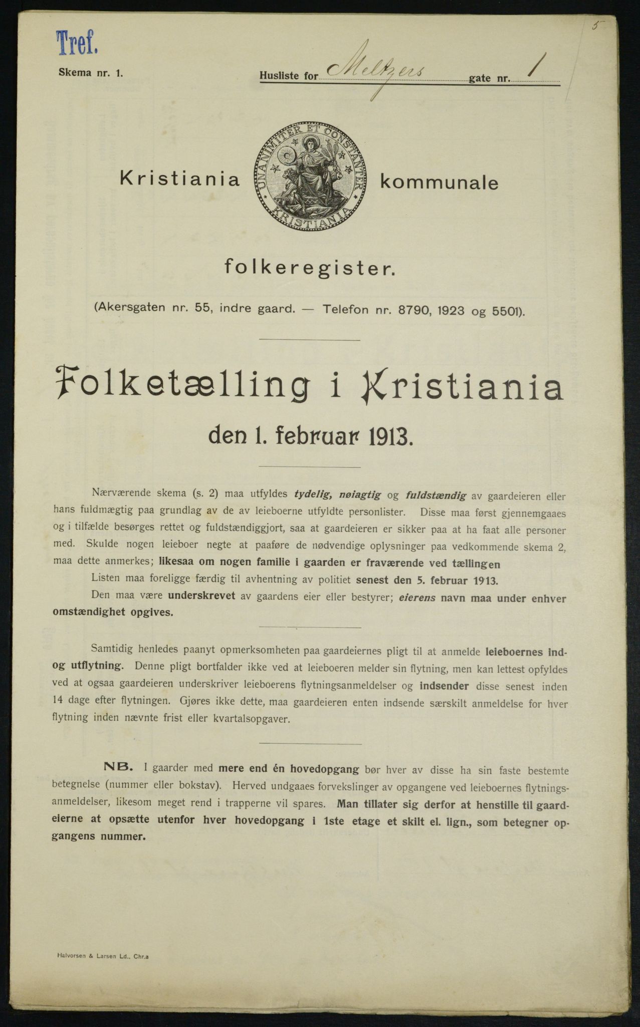 OBA, Municipal Census 1913 for Kristiania, 1913, p. 65064