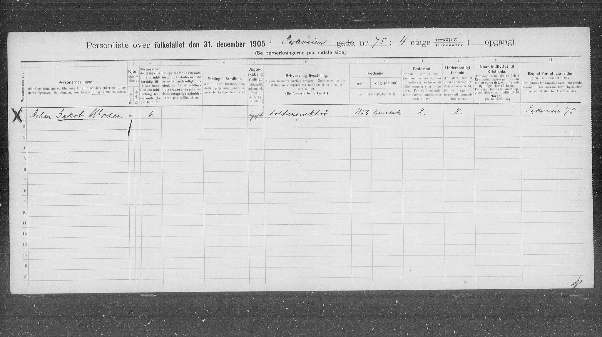 OBA, Municipal Census 1905 for Kristiania, 1905, p. 41307