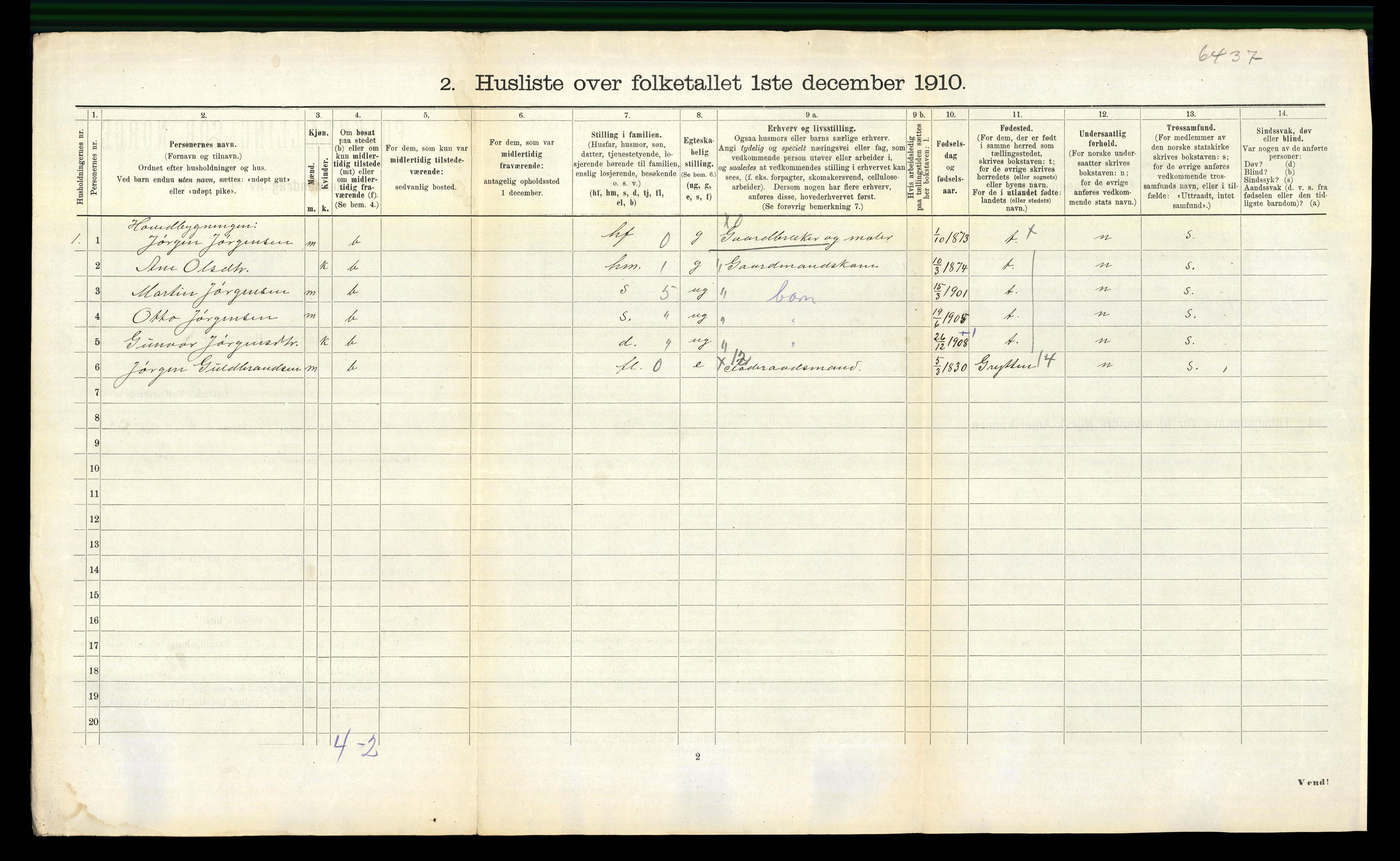 RA, 1910 census for Veøy, 1910, p. 157