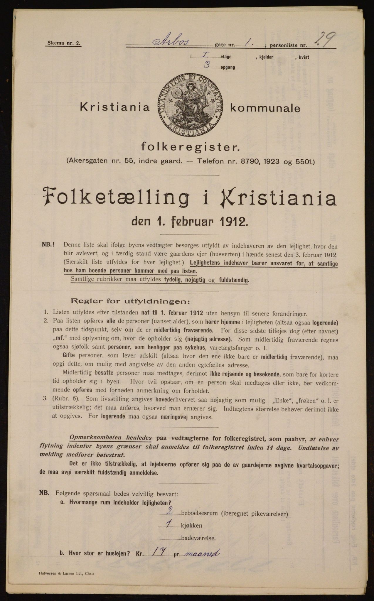 OBA, Municipal Census 1912 for Kristiania, 1912, p. 1679