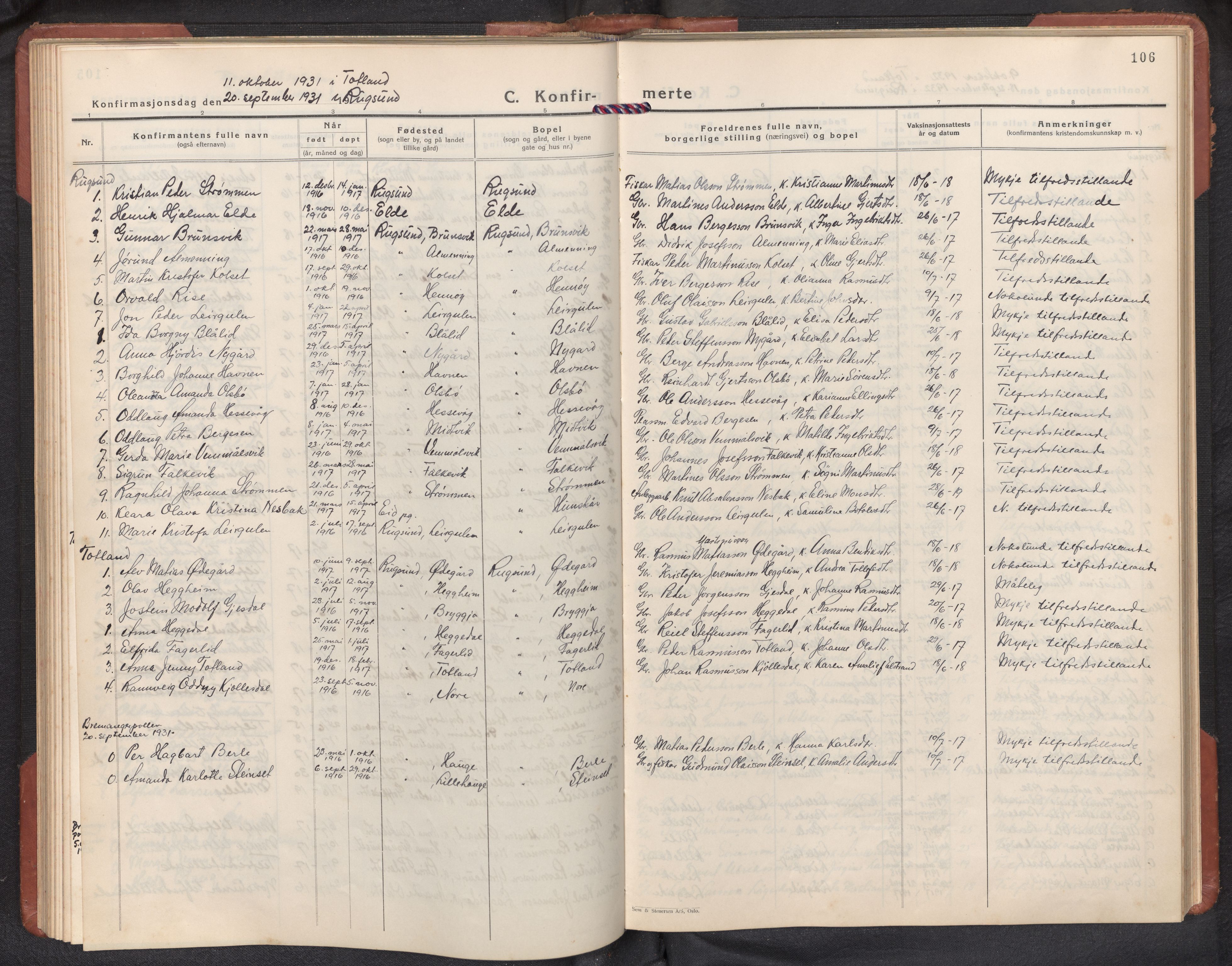 Davik sokneprestembete, AV/SAB-A-79701/H/Hab/Habc/L0004: Parish register (copy) no. C 4, 1930-1952, p. 105b-106a