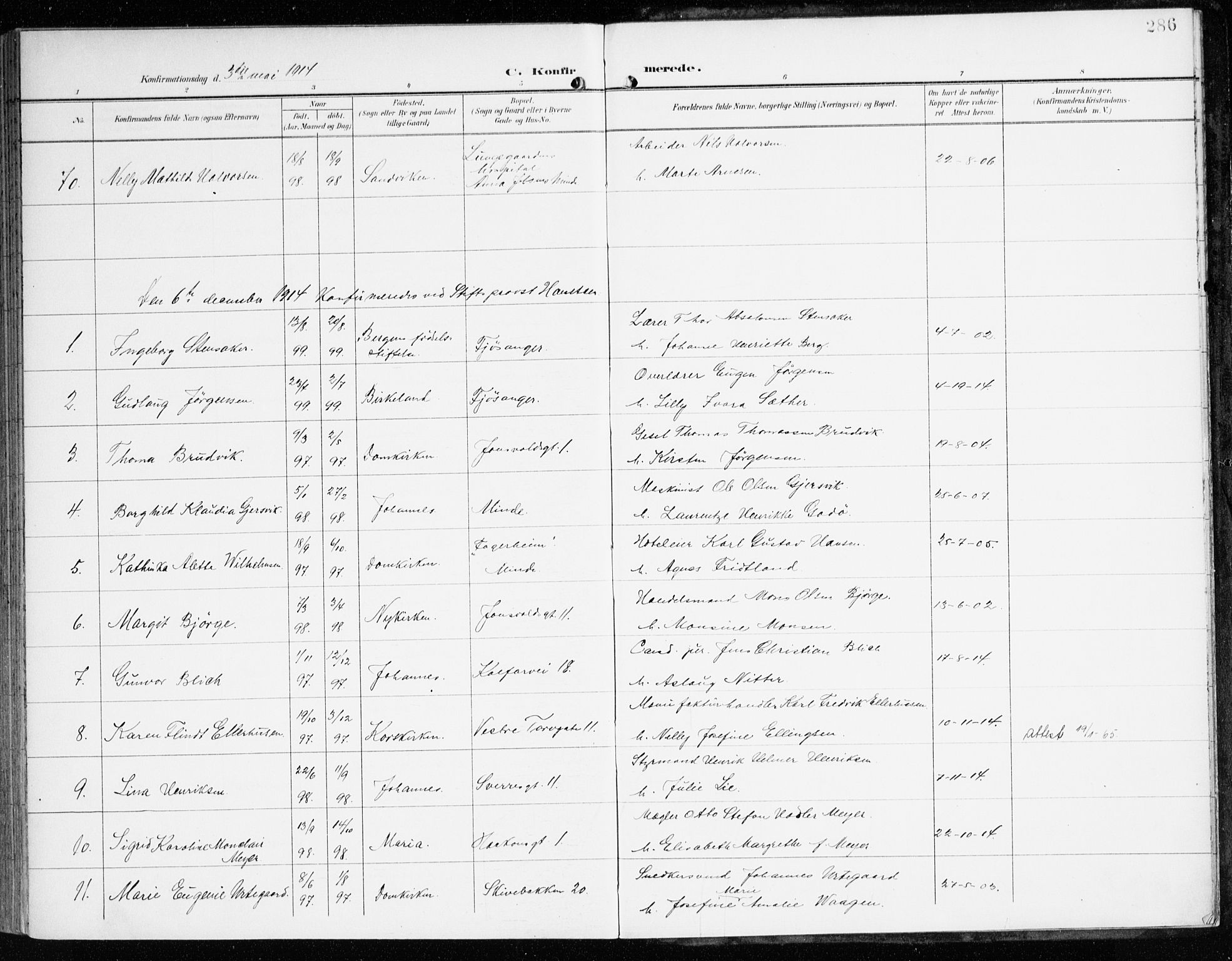 Domkirken sokneprestembete, AV/SAB-A-74801/H/Haa/L0031: Parish register (official) no. C 6, 1898-1915, p. 286