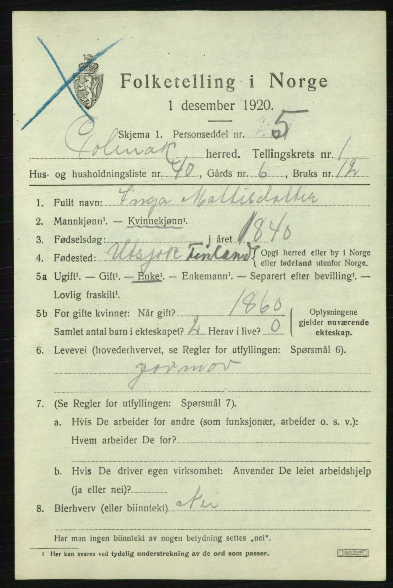 SATØ, 1920 census for Polmak, 1920, p. 705