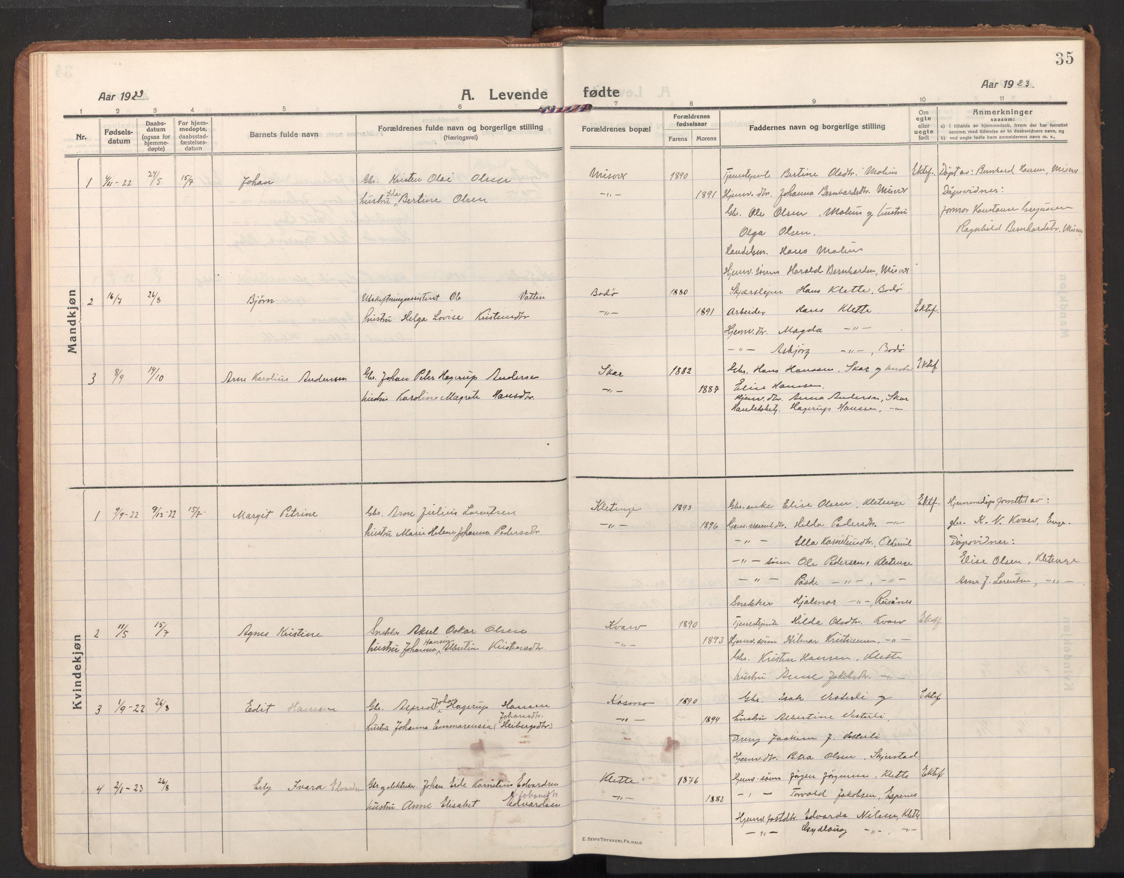 Ministerialprotokoller, klokkerbøker og fødselsregistre - Nordland, AV/SAT-A-1459/848/L0688: Parish register (official) no. 848A01, 1913-1935, p. 35