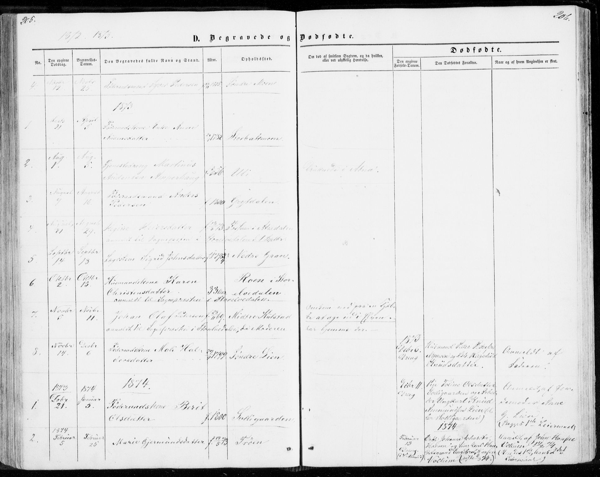 Sollia prestekontor, SAH/PREST-050/H/Ha/Haa/L0001: Parish register (official) no. 1, 1856-1885, p. 205-206