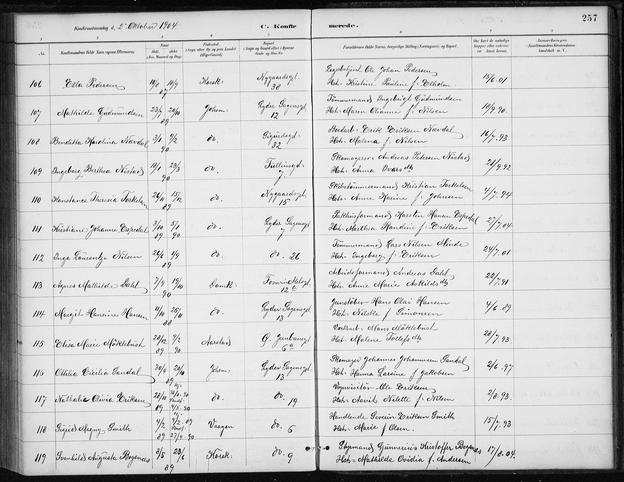 Johanneskirken sokneprestembete, AV/SAB-A-76001/H/Haa/L0008: Parish register (official) no. C 1, 1885-1907, p. 257