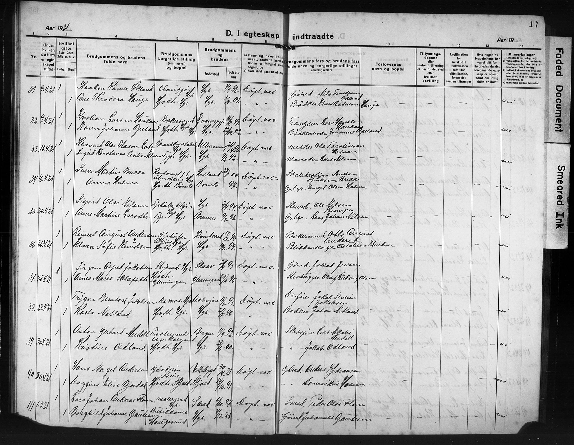 Haugesund sokneprestkontor, AV/SAST-A -101863/H/Ha/Hab/L0010: Parish register (copy) no. B 10, 1920-1931, p. 17
