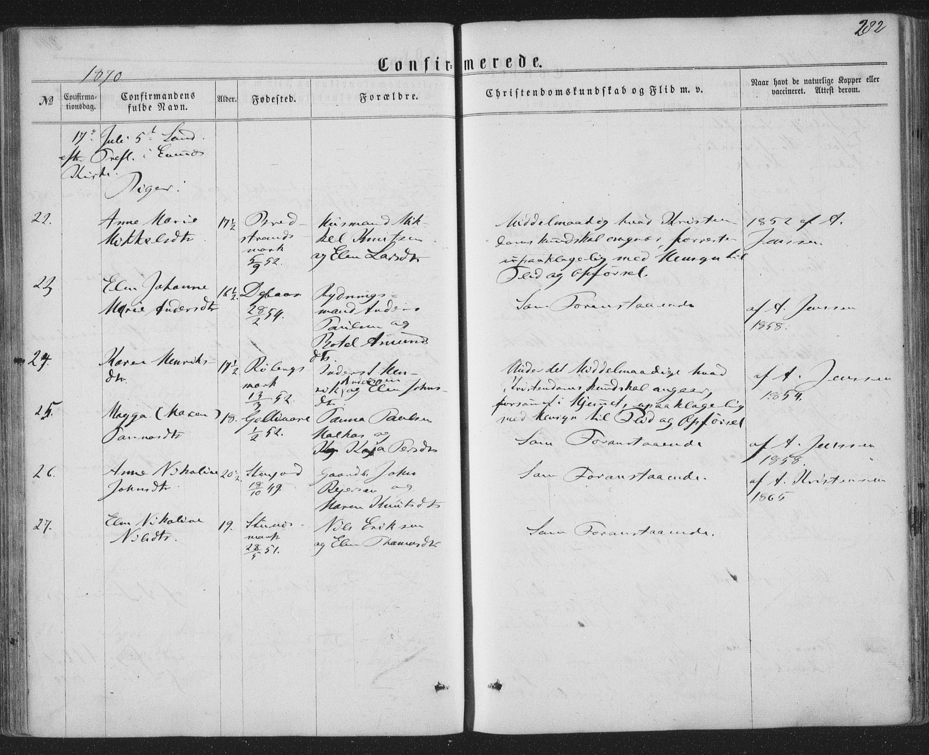 Ministerialprotokoller, klokkerbøker og fødselsregistre - Nordland, AV/SAT-A-1459/863/L0896: Parish register (official) no. 863A08, 1861-1871, p. 282