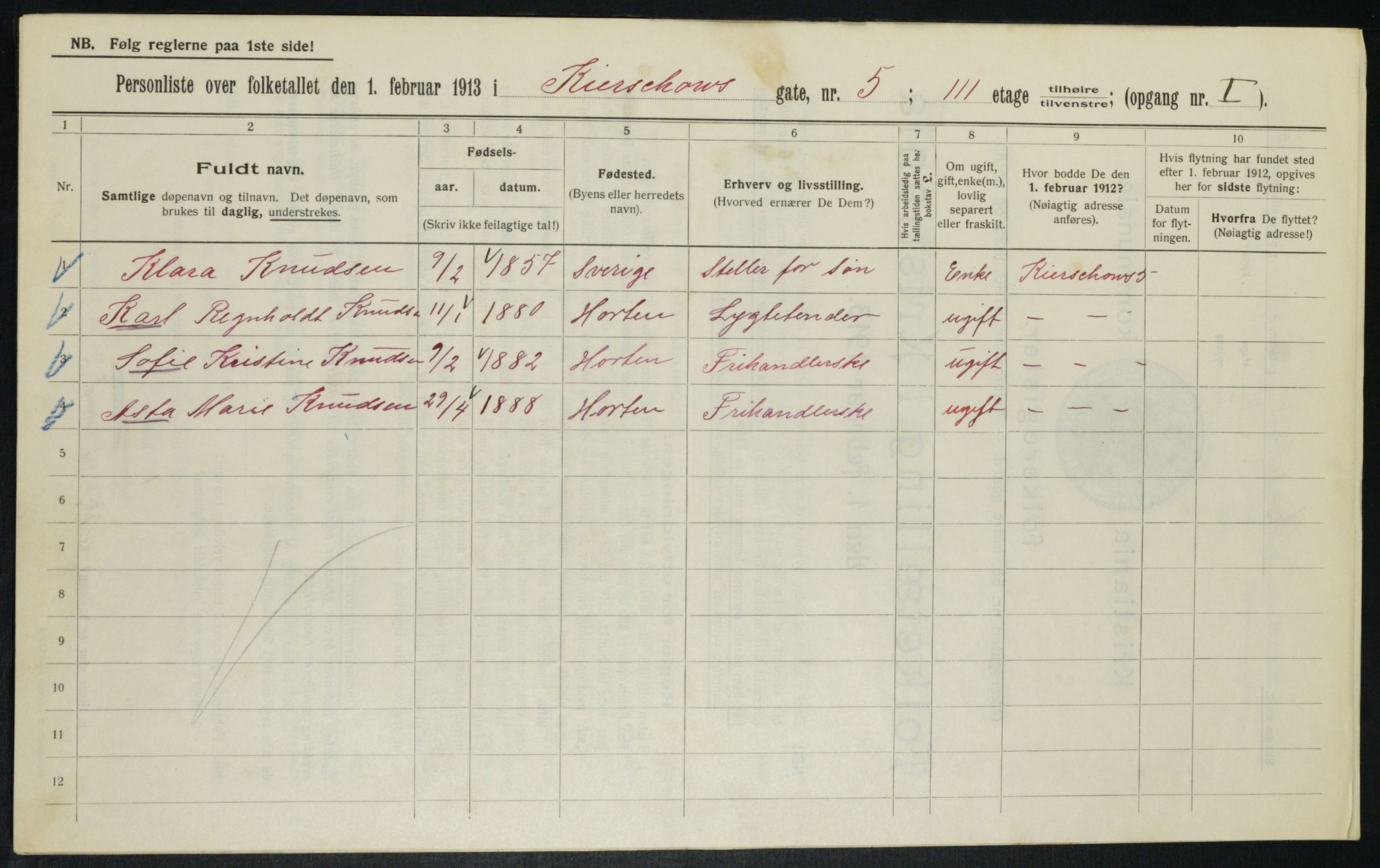 OBA, Municipal Census 1913 for Kristiania, 1913, p. 49221